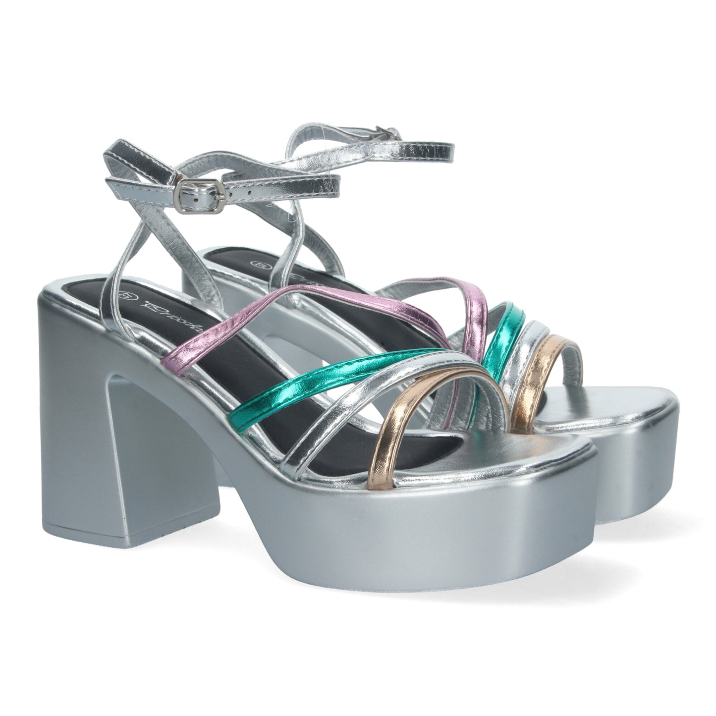 Cyrena Ibiza Vibes – Sandalias Plateadas de Tacón Multicolor para Mujer