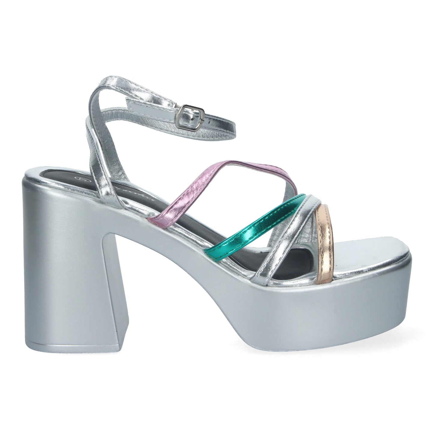 Cyrena Ibiza Vibes – Sandalias Plateadas de Tacón Multicolor para Mujer