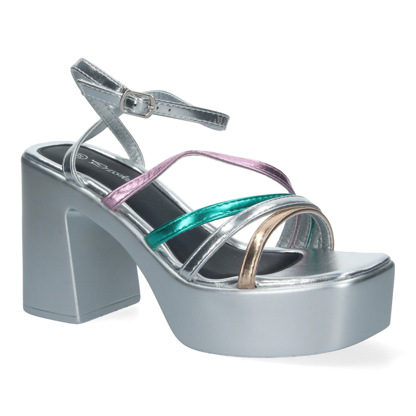 Cyrena Ibiza Vibes – Sandalias Plateadas de Tacón Multicolor para Mujer