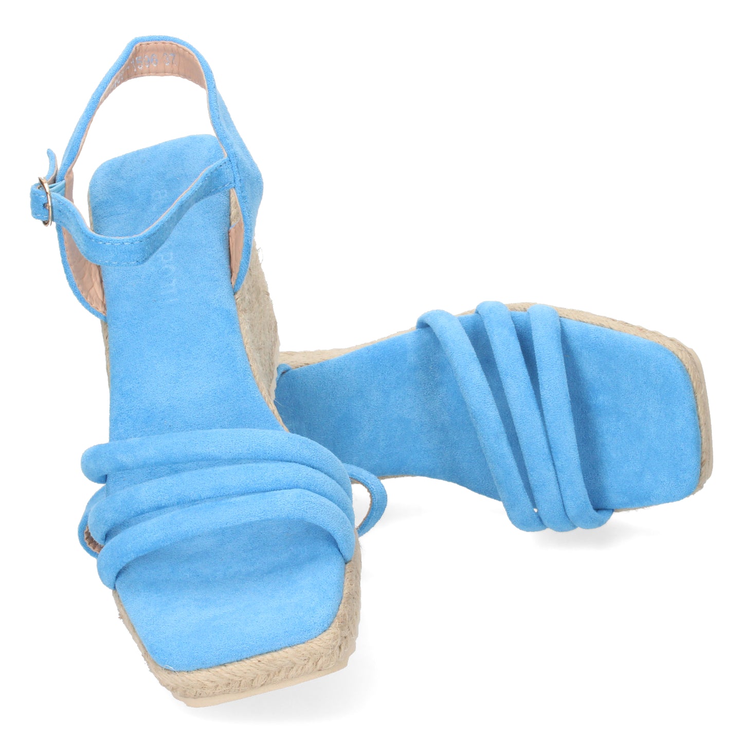 CyrenaStyle Blue Breeze – Sandalia Azul Celeste de Cuña para Mujer con Triple Pala, Yute Natural y Hebilla | Primavera-Verano