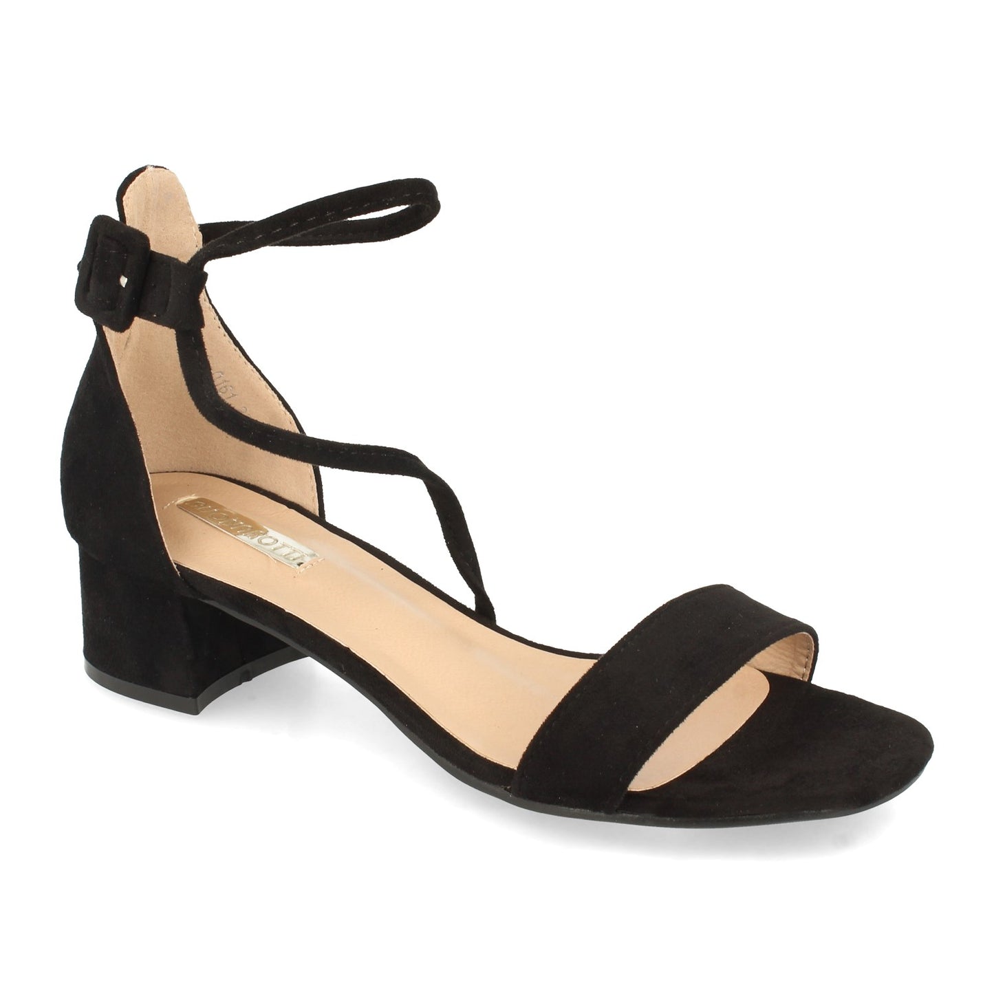 Cyrena Noir Elegance – Sandalia Negra de Tacón para Mujer con Tira en el Empeine y Cierre de Hebilla