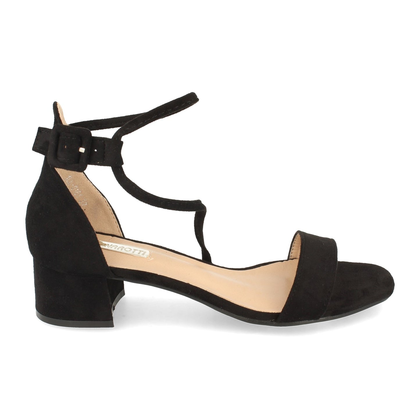 Cyrena Noir Elegance – Sandalia Negra de Tacón para Mujer con Tira en el Empeine y Cierre de Hebilla