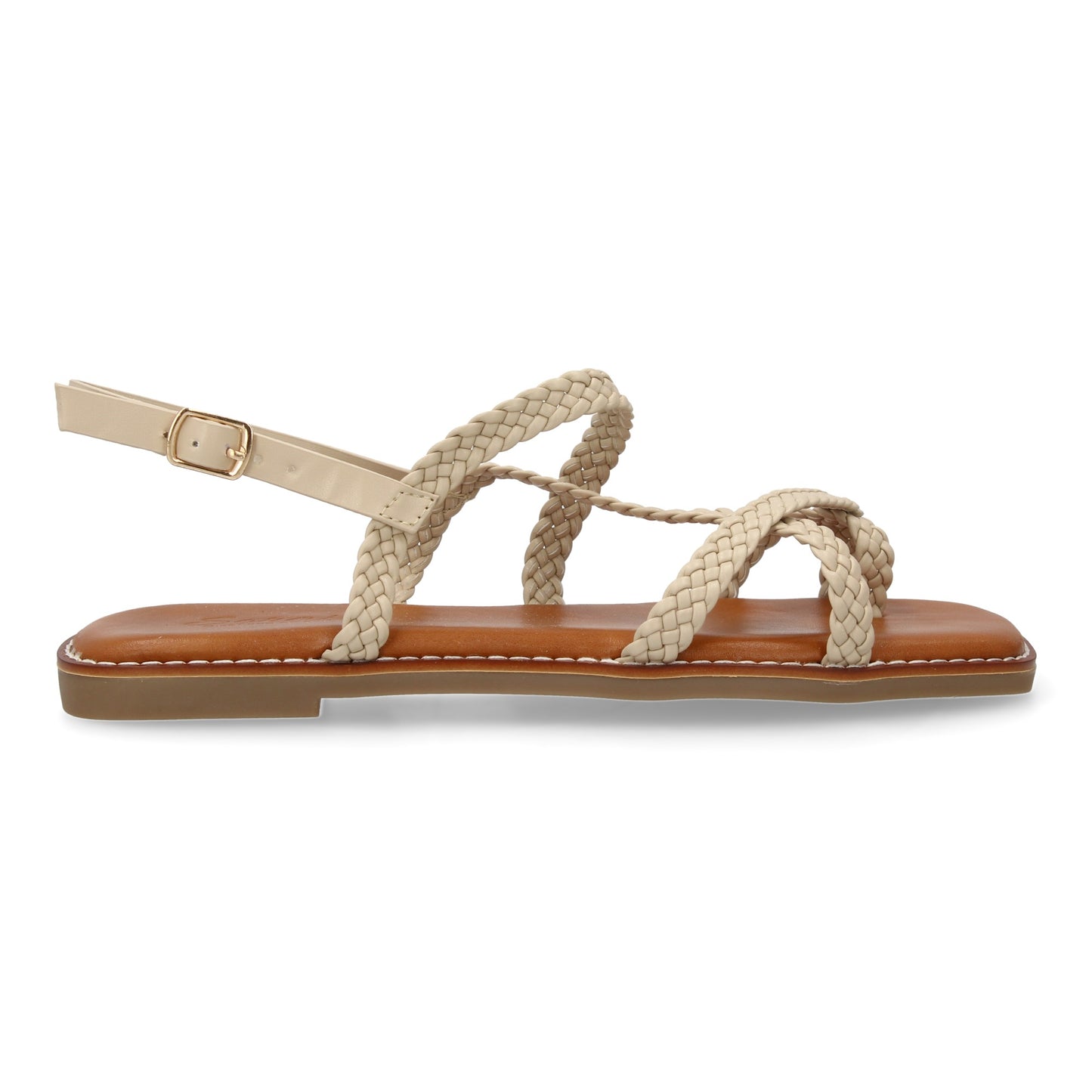 CyrenaStyle Beige Braided – Sandalias Beige Planas para Mujer con Diseño Trenzado y Cierre de Hebilla Ajustable | Elegantes y Cómodas | Perfectas para el Día a Día