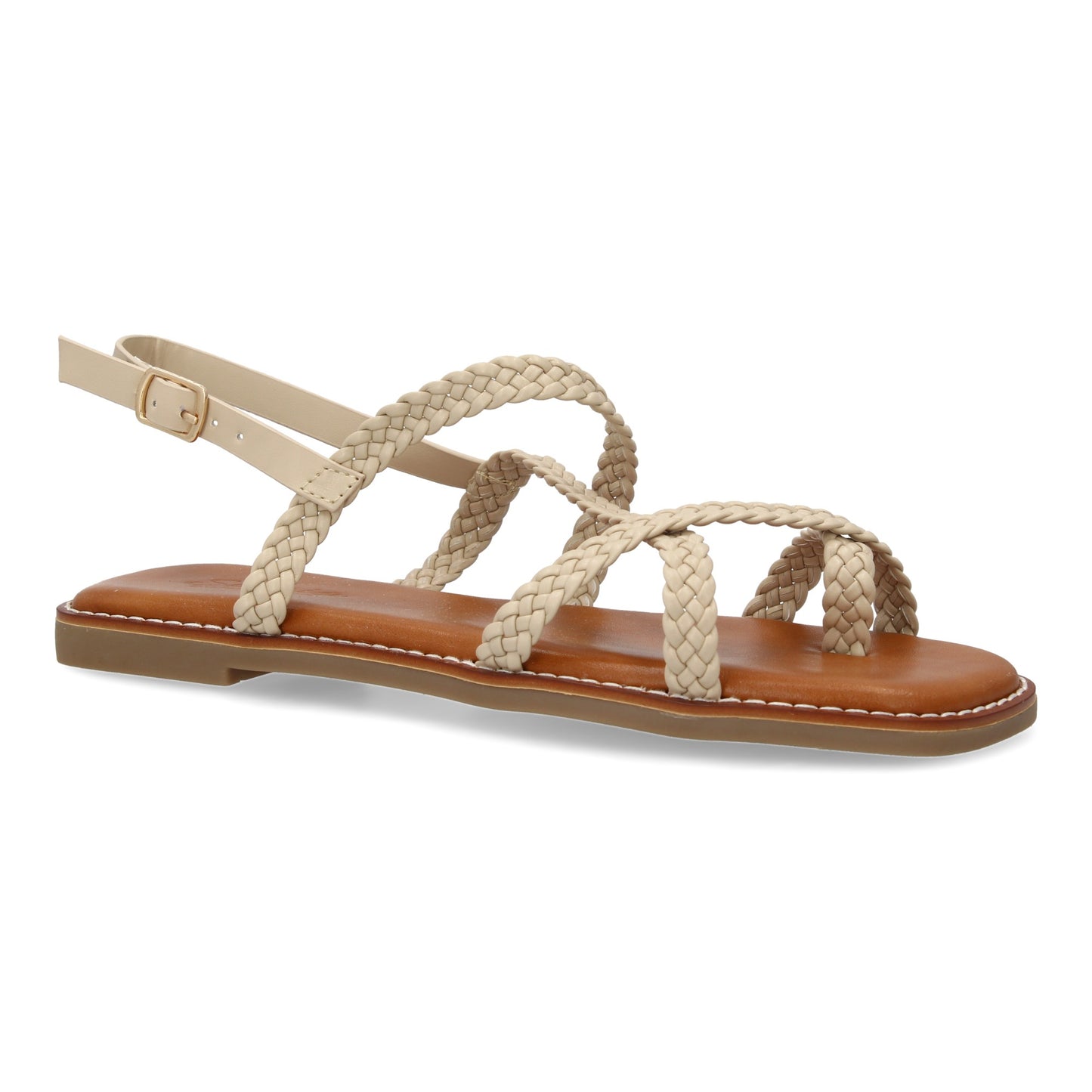 CyrenaStyle Beige Braided – Sandalias Beige Planas para Mujer con Diseño Trenzado y Cierre de Hebilla Ajustable | Elegantes y Cómodas | Perfectas para el Día a Día