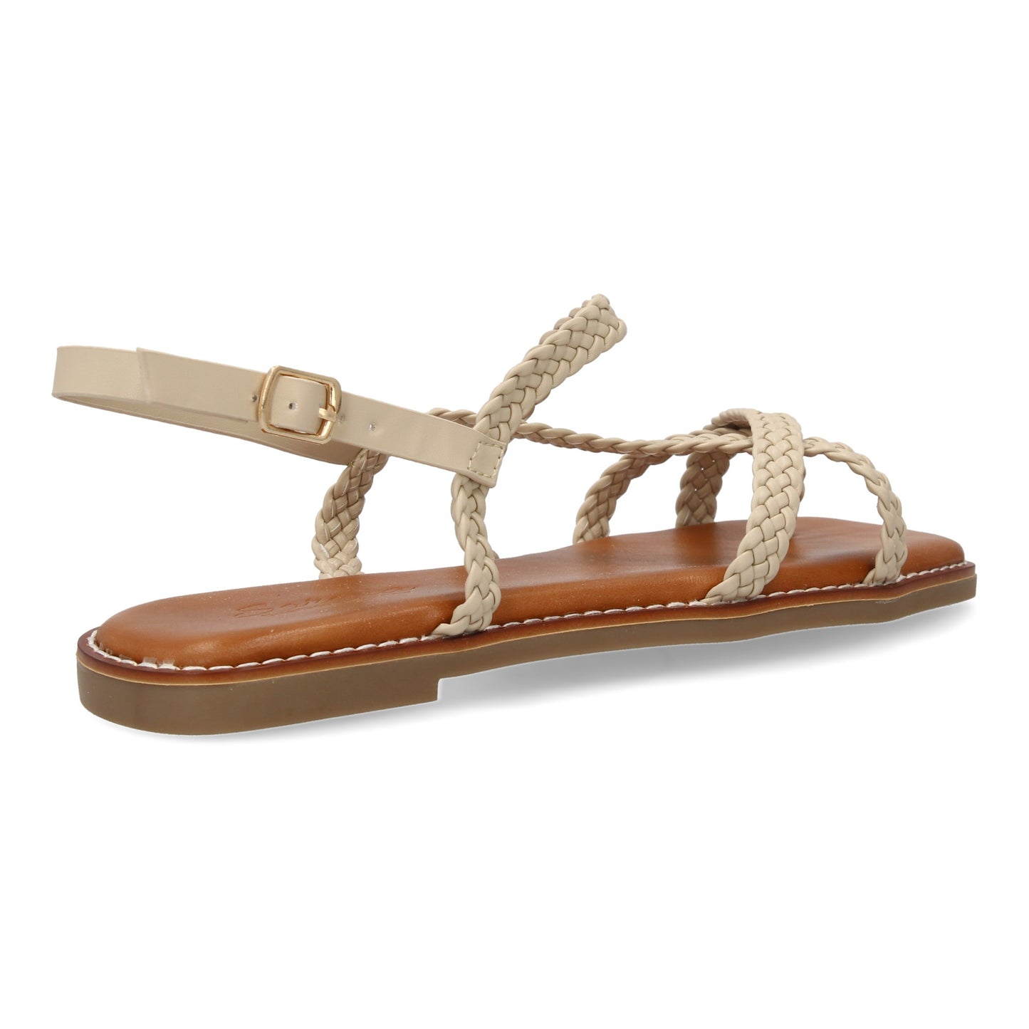 CyrenaStyle Beige Braided – Sandalias Beige Planas para Mujer con Diseño Trenzado y Cierre de Hebilla Ajustable | Elegantes y Cómodas | Perfectas para el Día a Día
