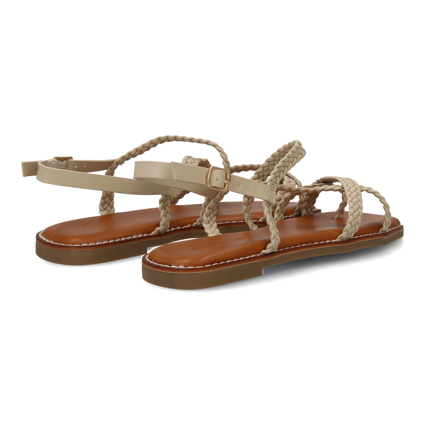 CyrenaStyle Beige Braided – Sandalias Beige Planas para Mujer con Diseño Trenzado y Cierre de Hebilla Ajustable | Elegantes y Cómodas | Perfectas para el Día a Día