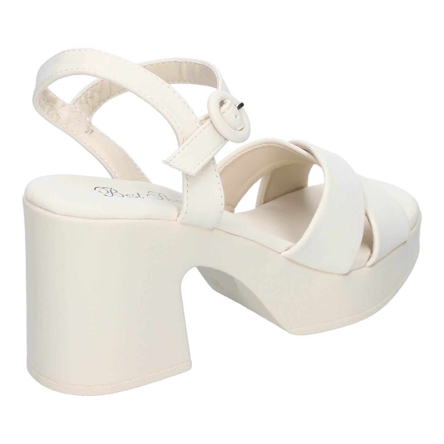Cyrena Beige Cross – Sandalia Beige de Tacón con Tiras Cruzadas y Hebilla Ajustable para Mujer