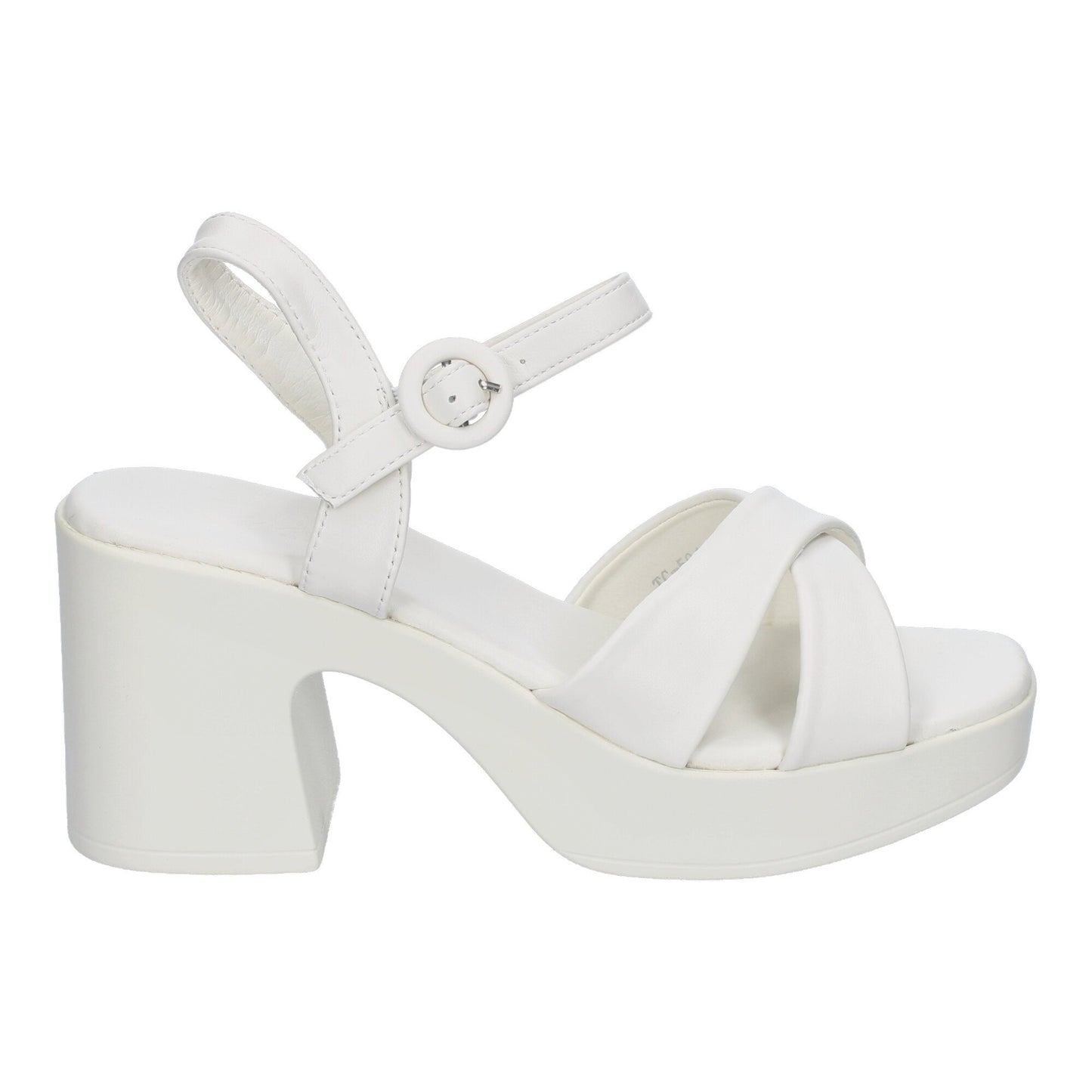 Cyrena White Cross – Sandalia Blanca de Tacón con Tiras Cruzadas y Hebilla Ajustable para Mujer