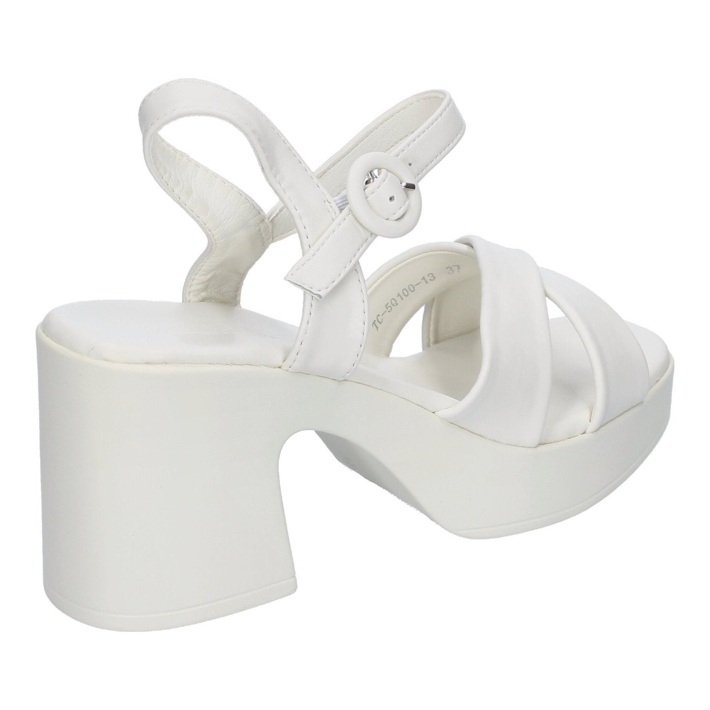 Cyrena White Cross – Sandalia Blanca de Tacón con Tiras Cruzadas y Hebilla Ajustable para Mujer