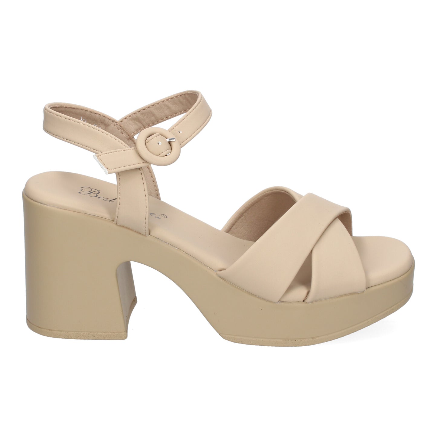 Cyrena Kaki Chic – Sandalia de Tacón Kaki con Tiras Cruzadas y Cierre de Hebilla para Mujer
