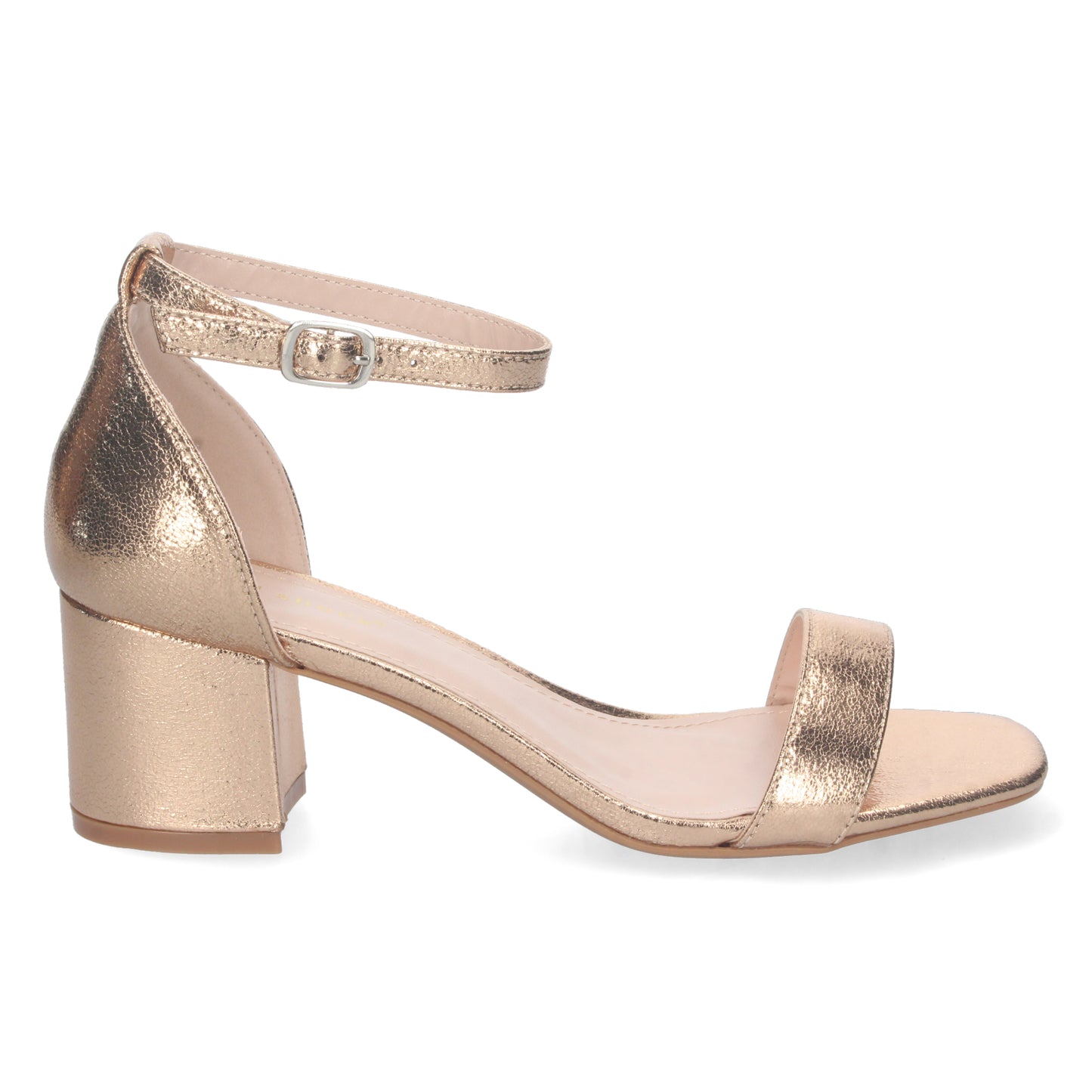 Cyrena Champagne Strap – Sandalia Champán Ankle Strap de Tacón Cómodo con Pala Fina y Hebilla para Mujer