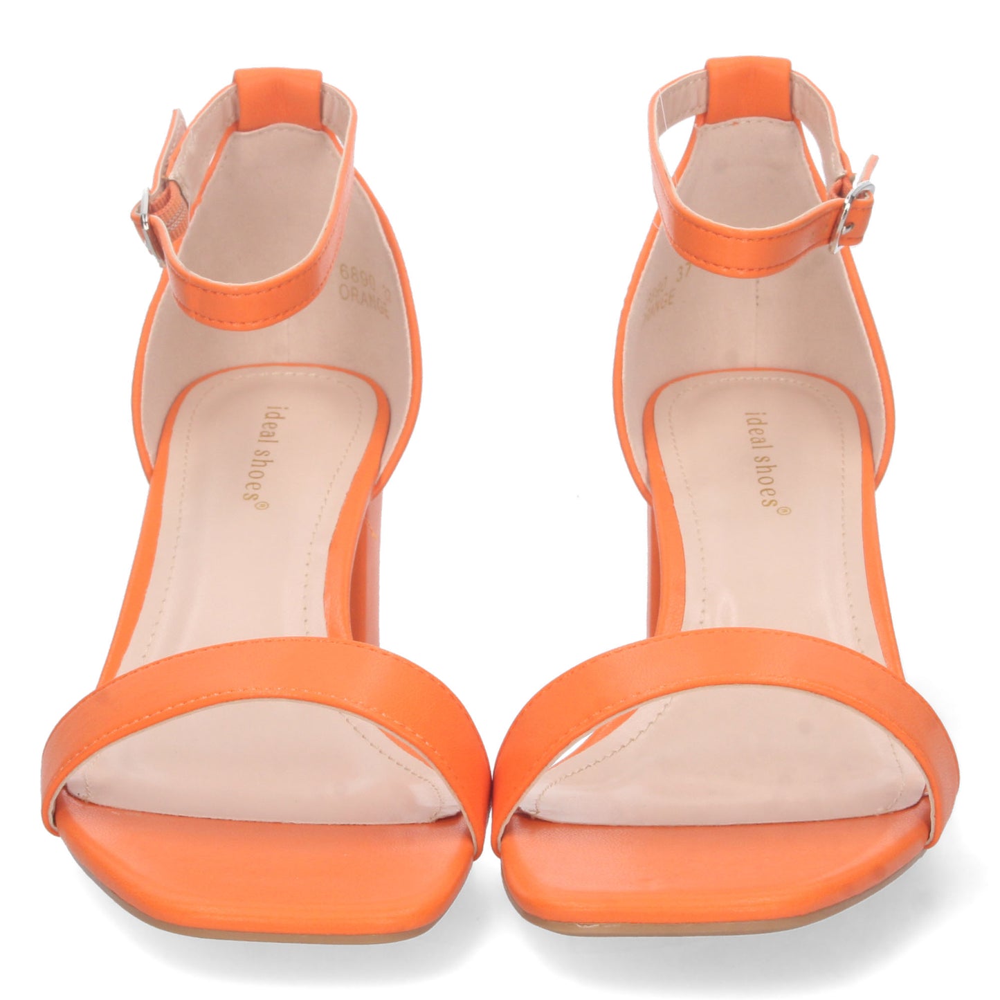 Cyrena Orange Strap – Sandalia Naranja Ankle Strap de Tacón Cómodo con Pala Fina y Hebilla para Mujer