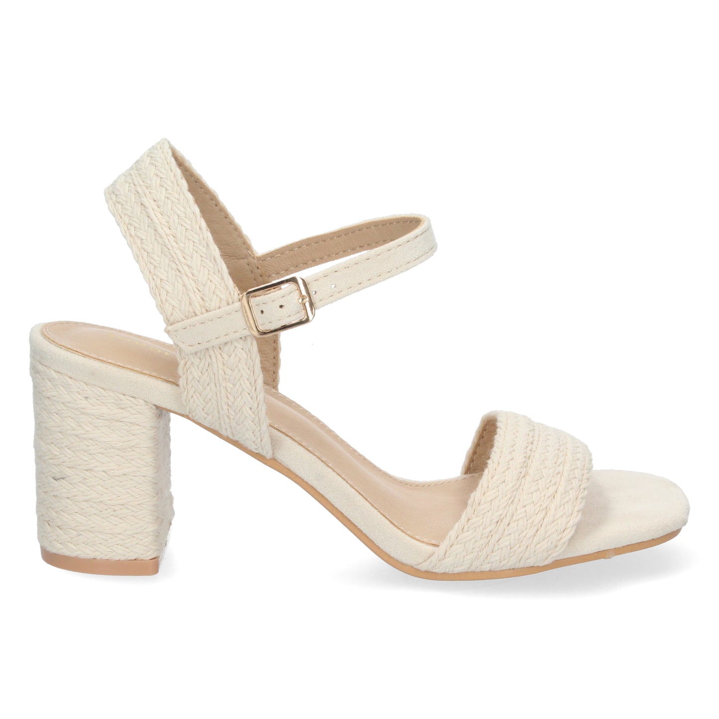 Cyrena Beige Luxe – Sandalia Beige de Tacón Medio para Mujer con Forrado de Yute y Pala Fina