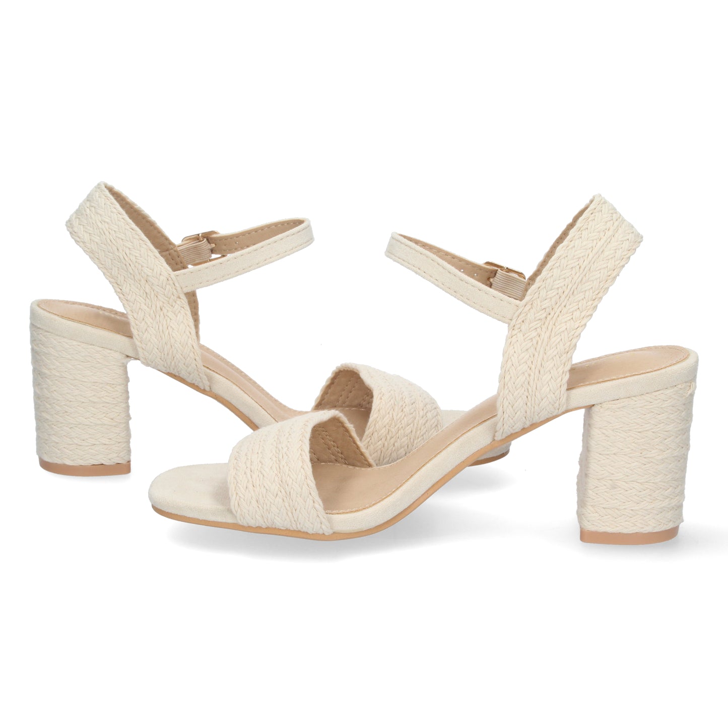 Cyrena Beige Luxe – Sandalia Beige de Tacón Medio para Mujer con Forrado de Yute y Pala Fina