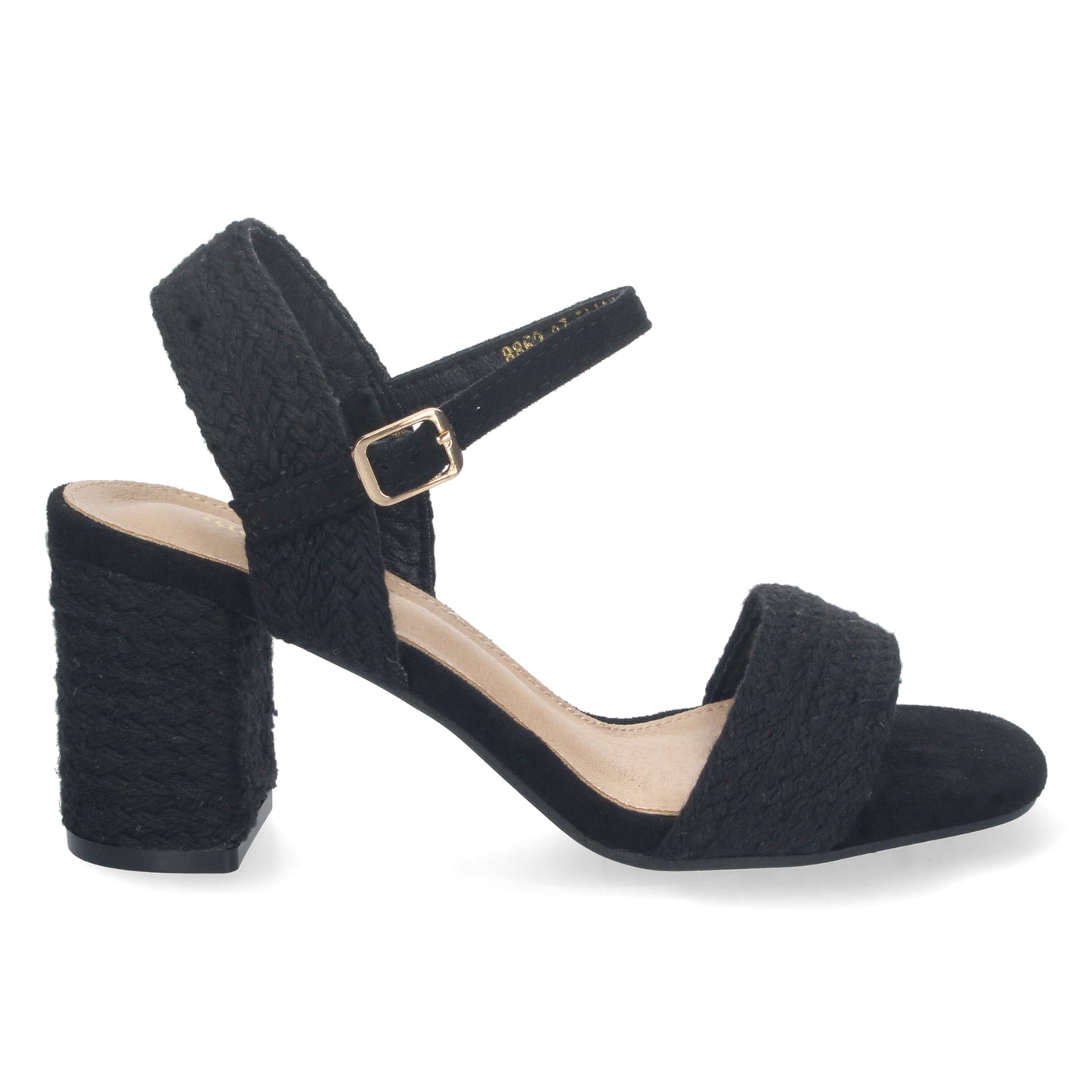 Cyrena Noir Luxe – Sandalia Negra de Tacón Medio para Mujer con Forrado de Yute y Pala Fina