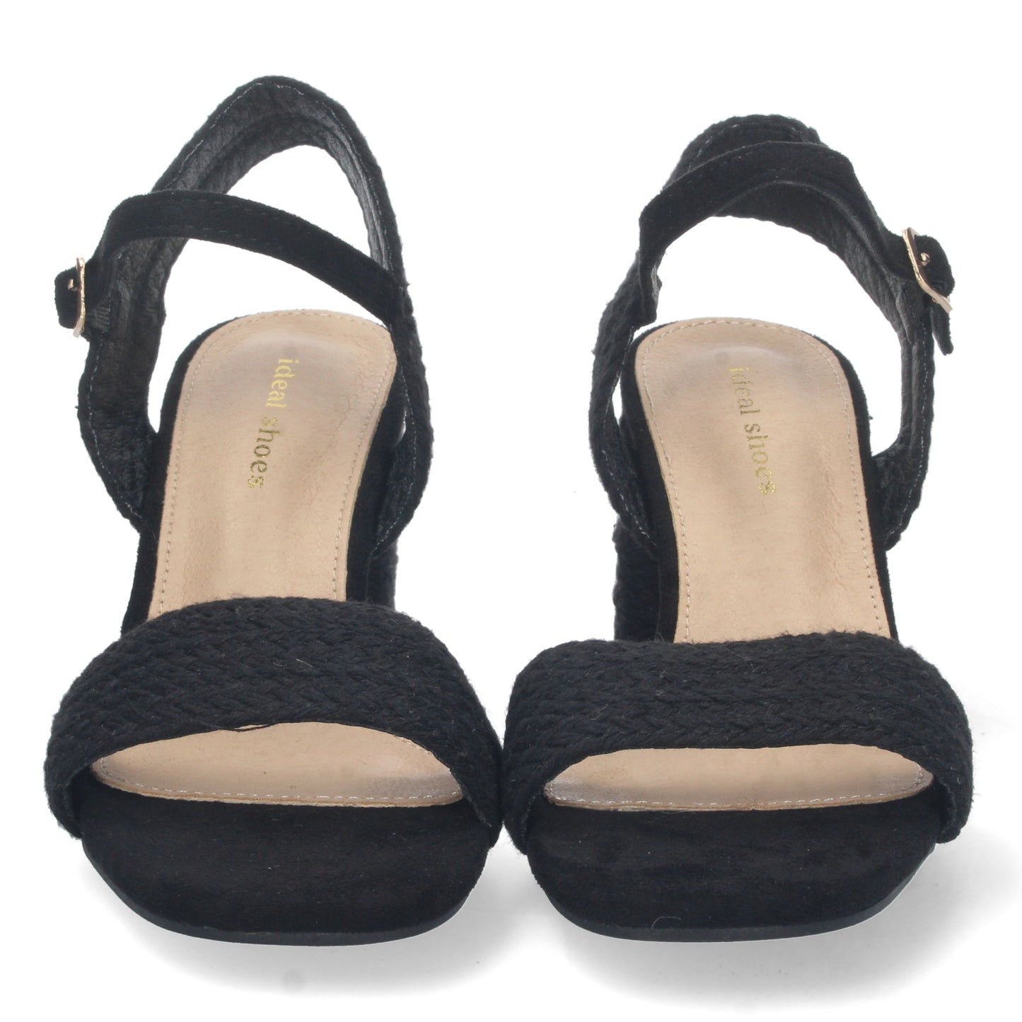 Cyrena Noir Luxe – Sandalia Negra de Tacón Medio para Mujer con Forrado de Yute y Pala Fina