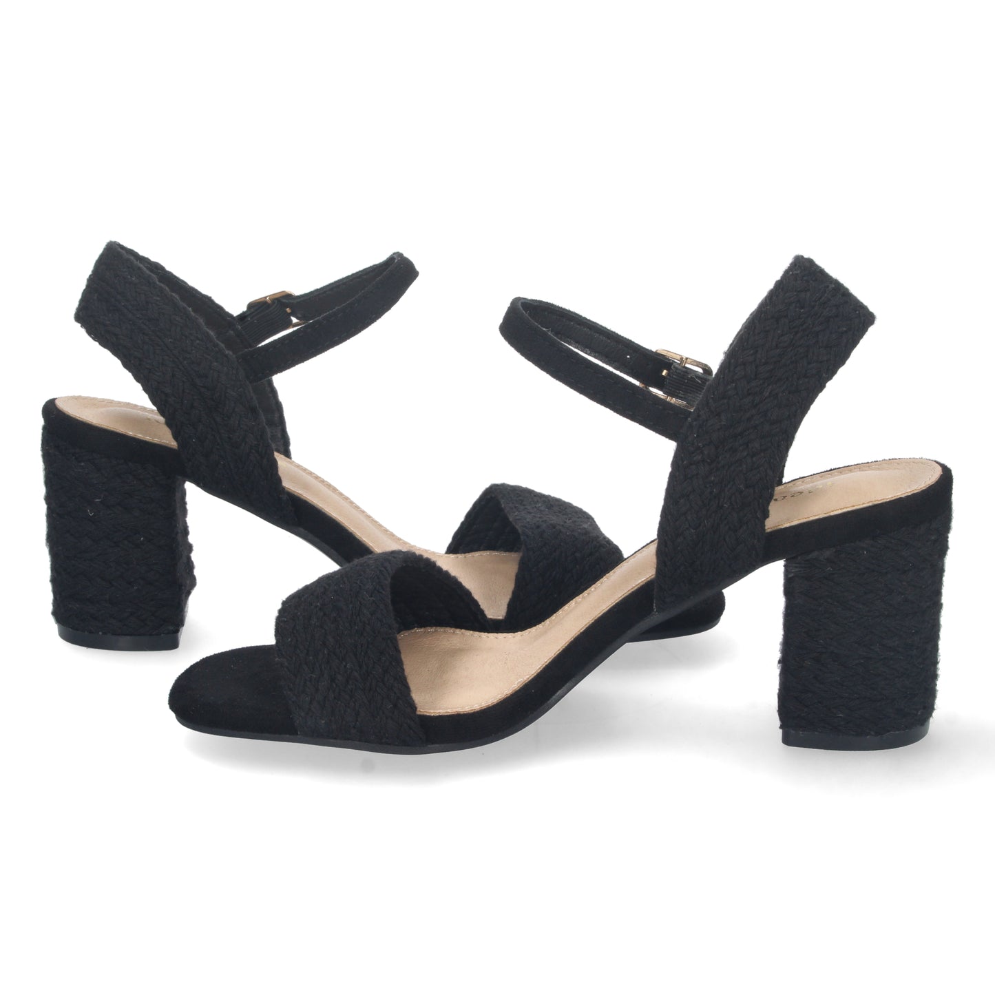 Cyrena Noir Luxe – Sandalia Negra de Tacón Medio para Mujer con Forrado de Yute y Pala Fina