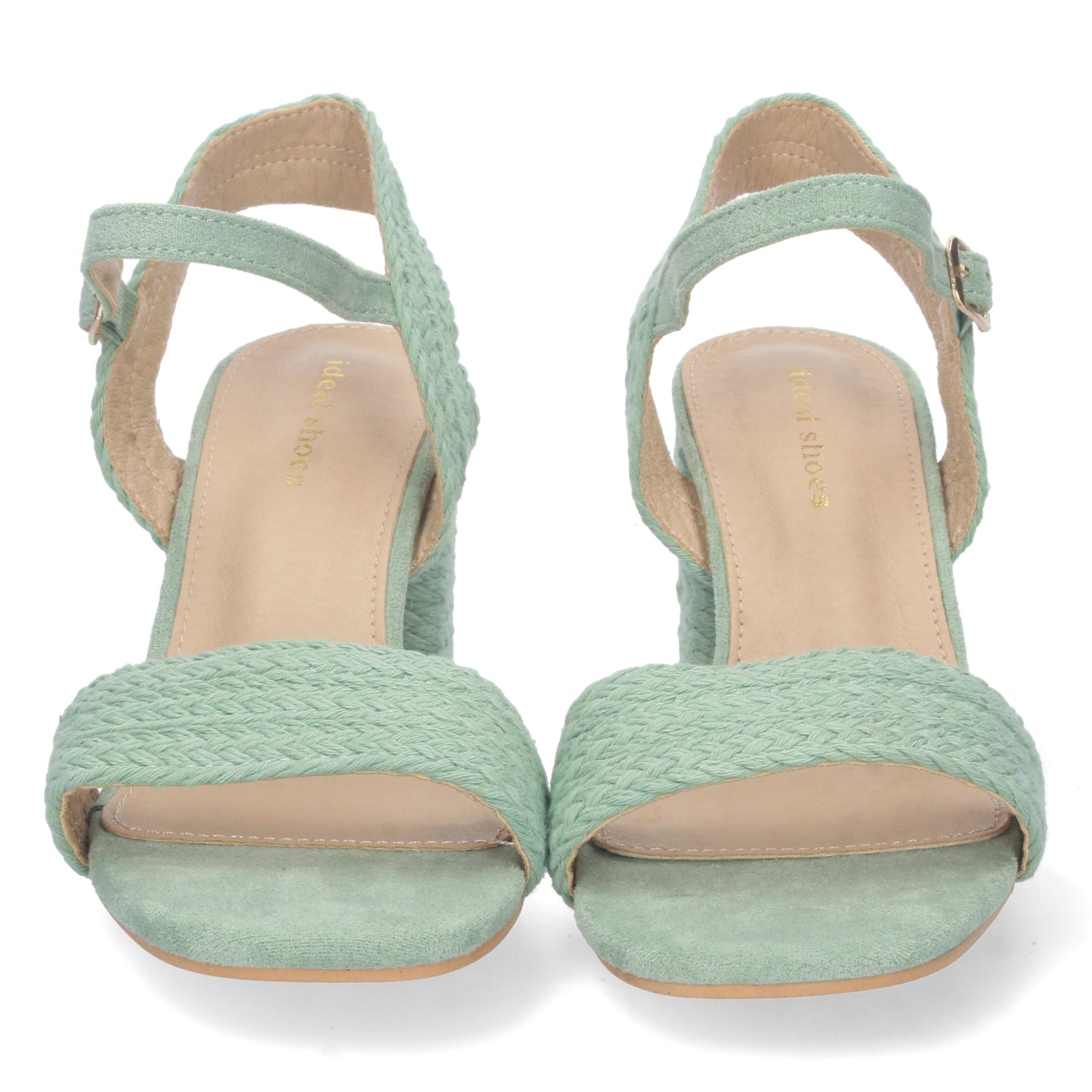 Cyrena Jade Glow – Sandalia Verde de Tacón Medio para Mujer con Forrado de Yute y Pala Fina