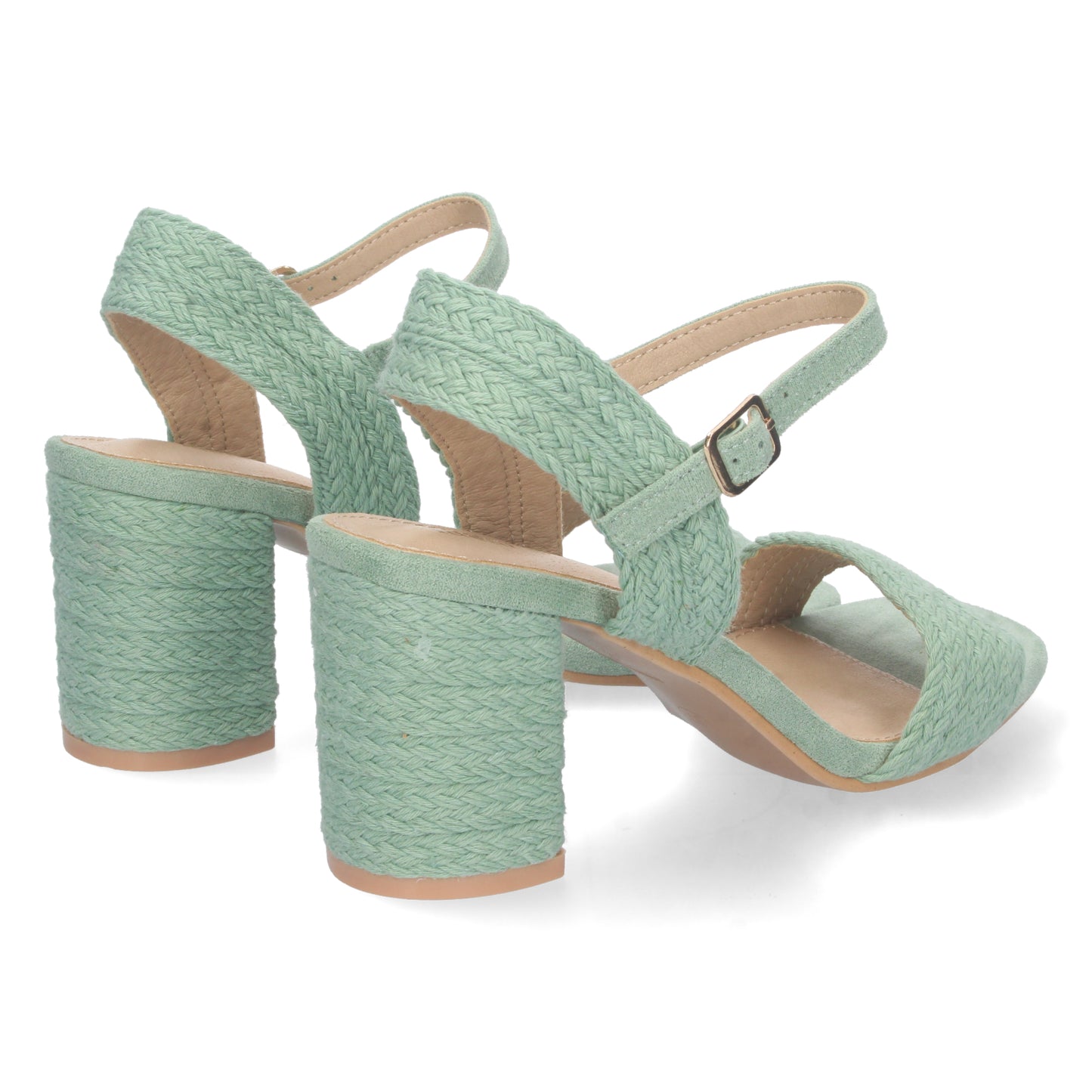 Cyrena Jade Glow – Sandalia Verde de Tacón Medio para Mujer con Forrado de Yute y Pala Fina