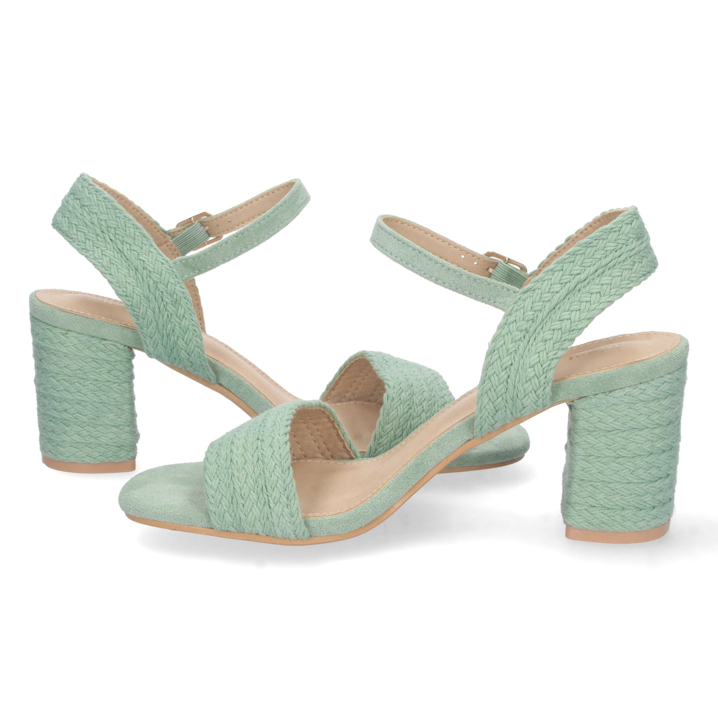 Cyrena Jade Glow – Sandalia Verde de Tacón Medio para Mujer con Forrado de Yute y Pala Fina