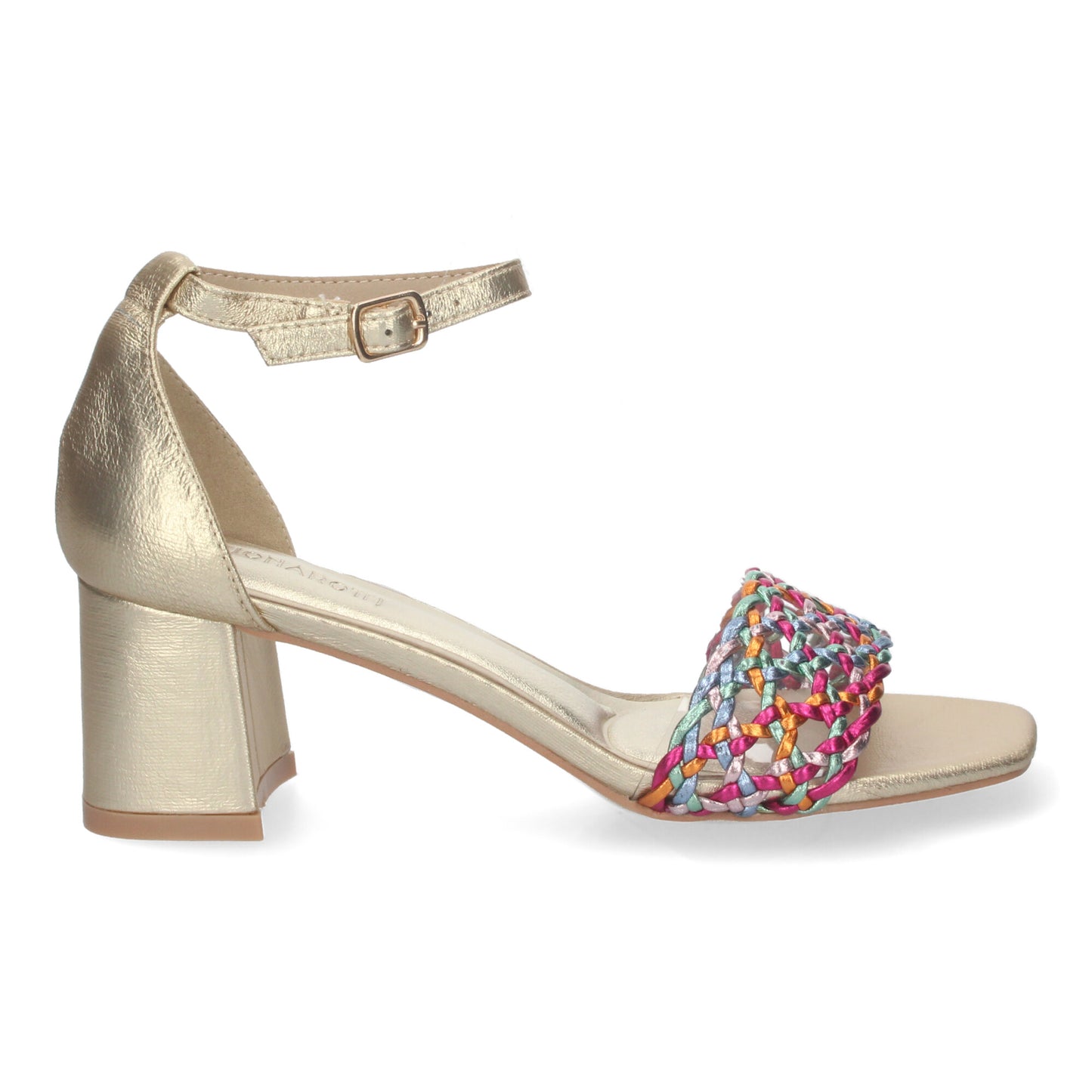 Cyrena Multicolor Flair – Sandalia Multicolor de Tacón con Adorno y Ankle Strap de Hebilla