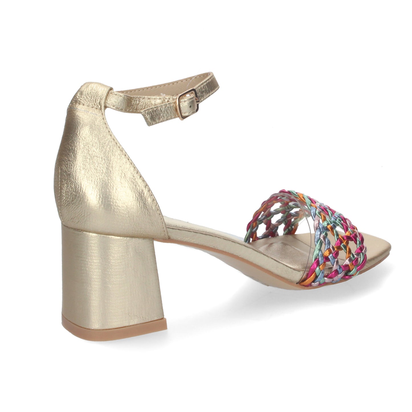Cyrena Multicolor Flair – Sandalia Multicolor de Tacón con Adorno y Ankle Strap de Hebilla