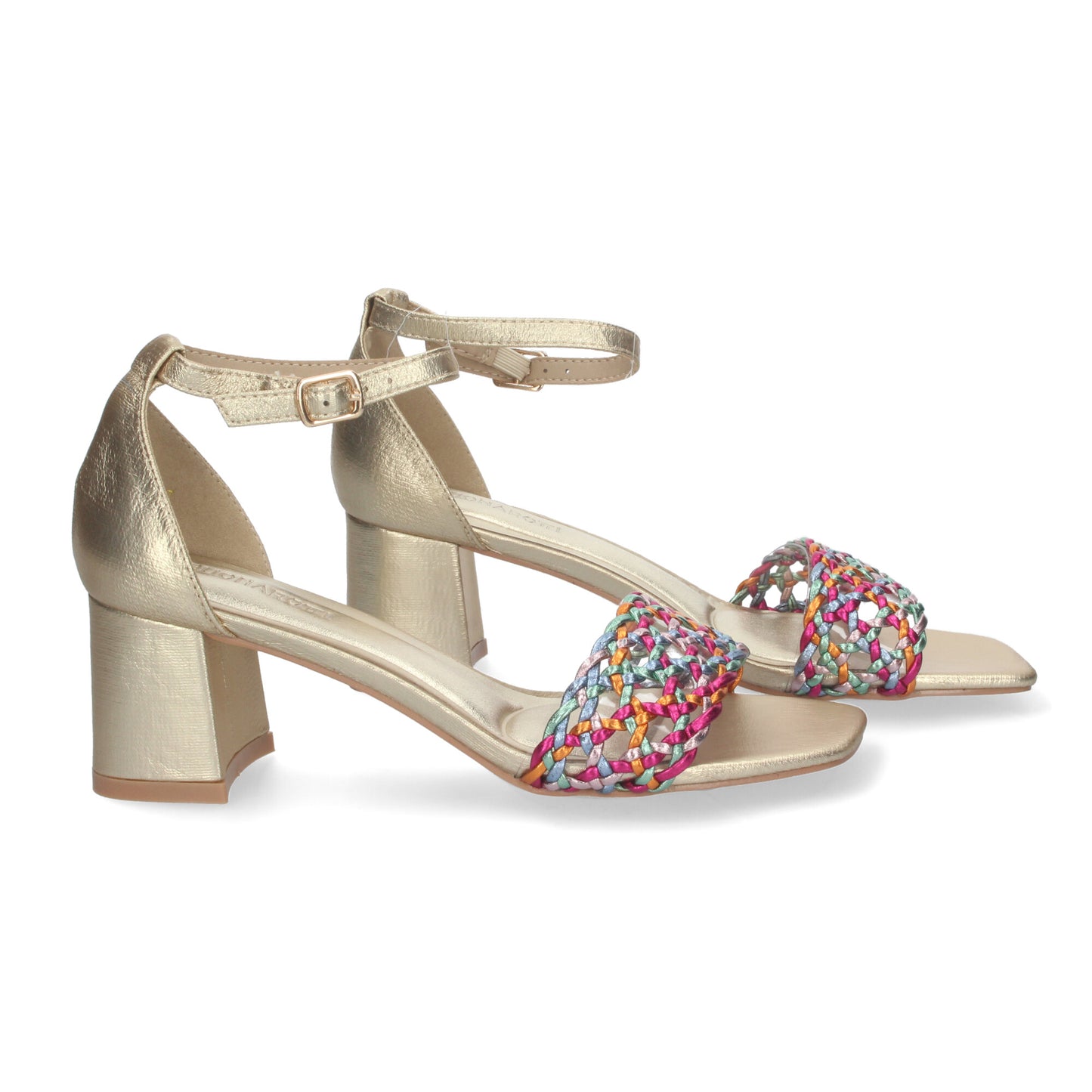 Cyrena Multicolor Flair – Sandalia Multicolor de Tacón con Adorno y Ankle Strap de Hebilla