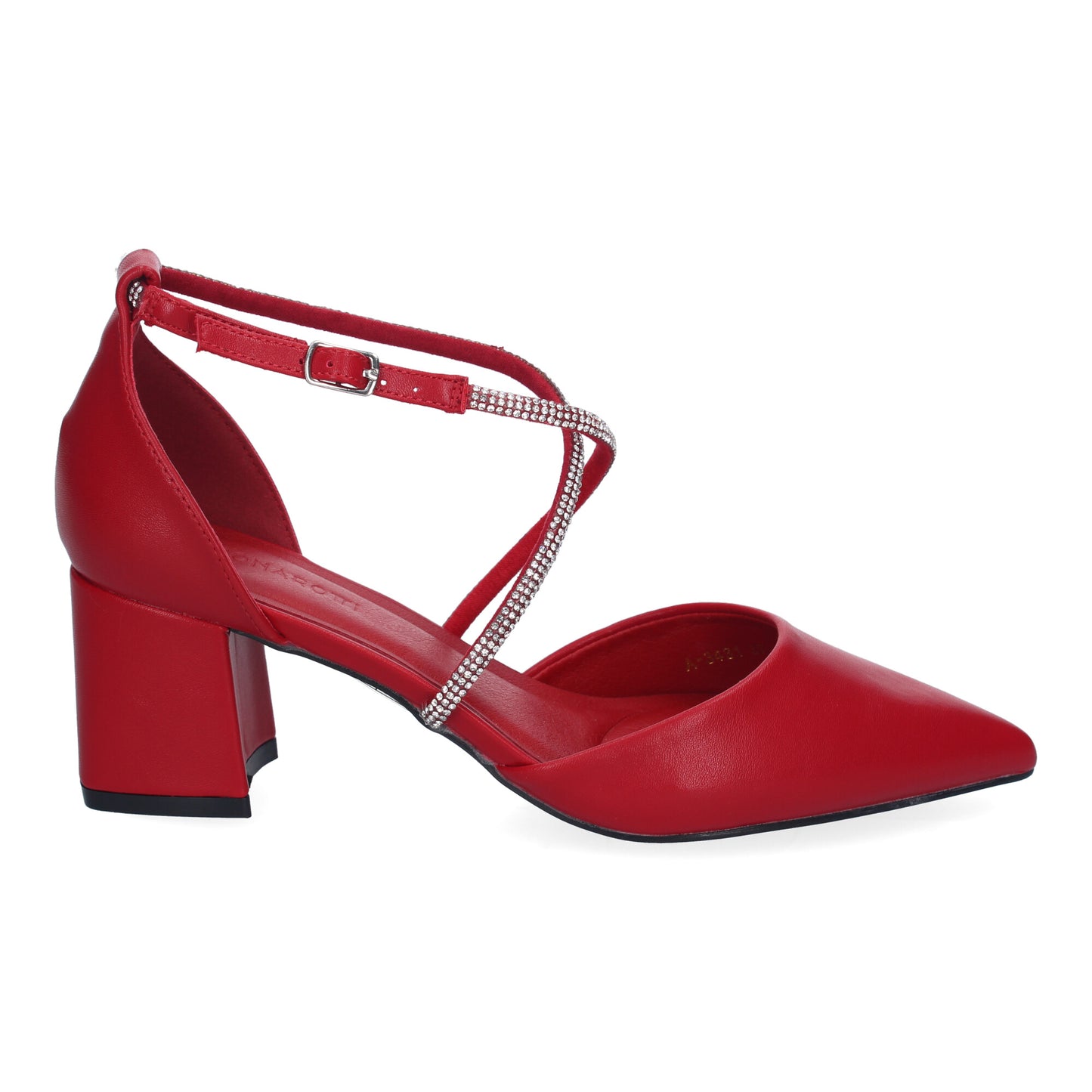 Cyrena Red Glow – Sandalia Roja Brillante de Tacón Cómodo con Tiras Brillantes y Hebilla para Mujerrano Cyrena