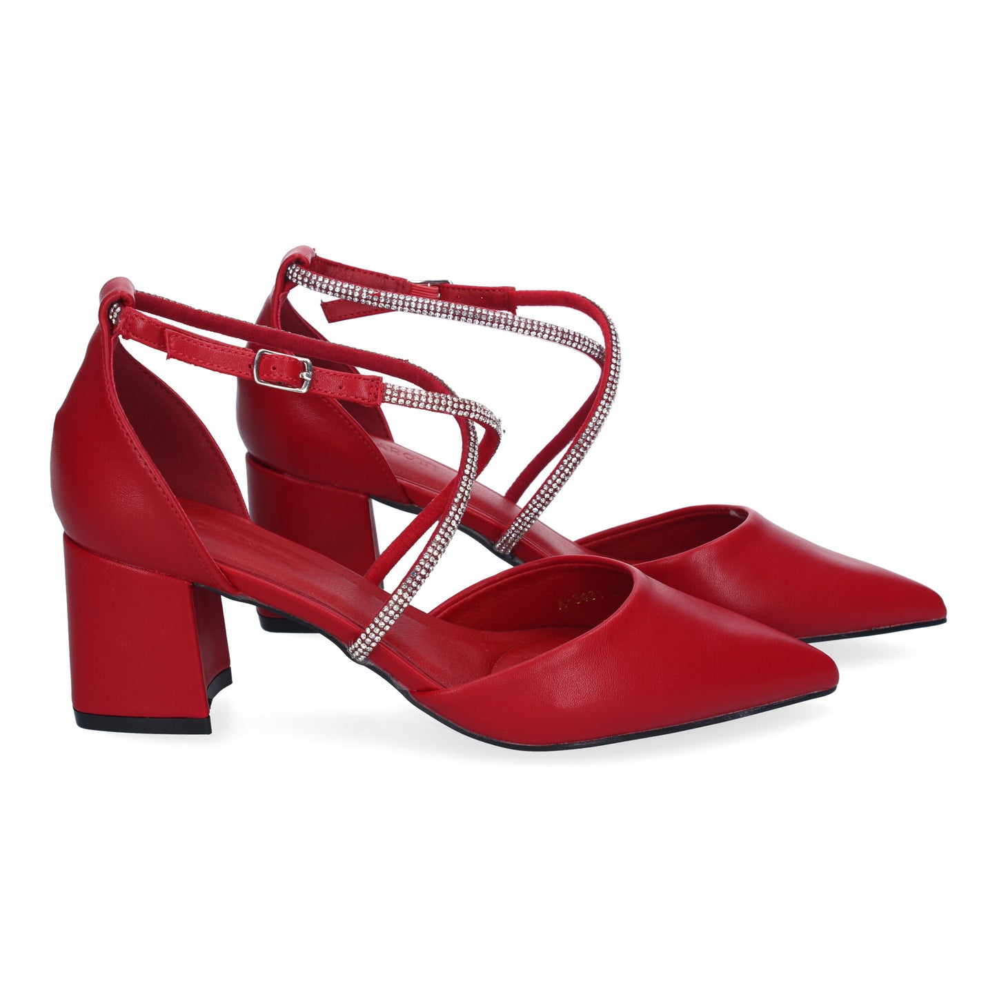 Cyrena Red Glow – Sandalia Roja Brillante de Tacón Cómodo con Tiras Brillantes y Hebilla para Mujerrano Cyrena