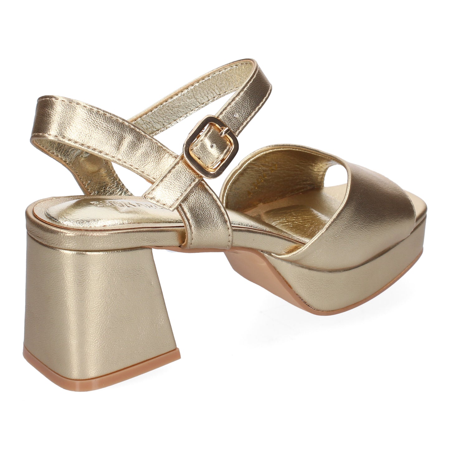 Cyrena Golden Glow – Sandalias Doradas de Tacón para Mujer con Correa Ajustable y Puntera Abierta