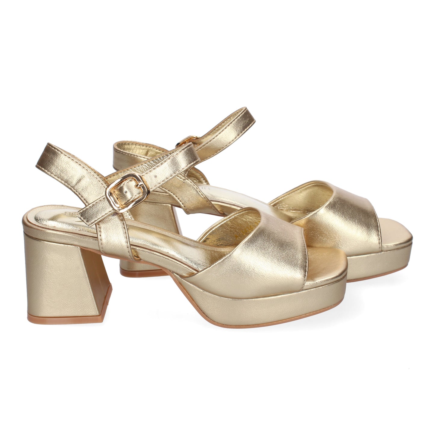 Cyrena Golden Glow – Sandalias Doradas de Tacón para Mujer con Correa Ajustable y Puntera Abierta