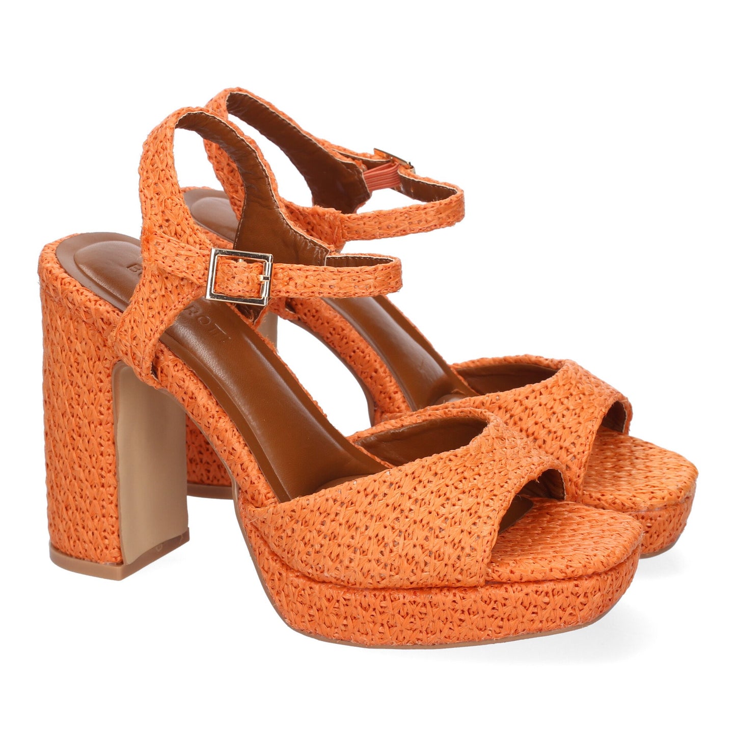Cyrena Orange Glow – Sandalia Naranja de Tacón para Mujer con Pala Abierta y Cierre de Hebilla
