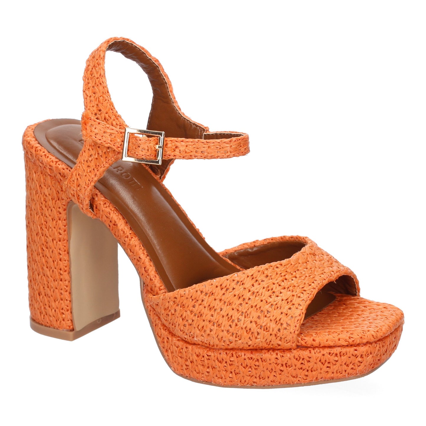 Cyrena Orange Glow – Sandalia Naranja de Tacón para Mujer con Pala Abierta y Cierre de Hebilla