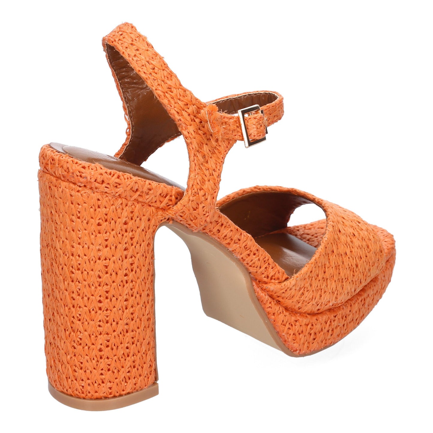 Cyrena Orange Glow – Sandalia Naranja de Tacón para Mujer con Pala Abierta y Cierre de Hebilla