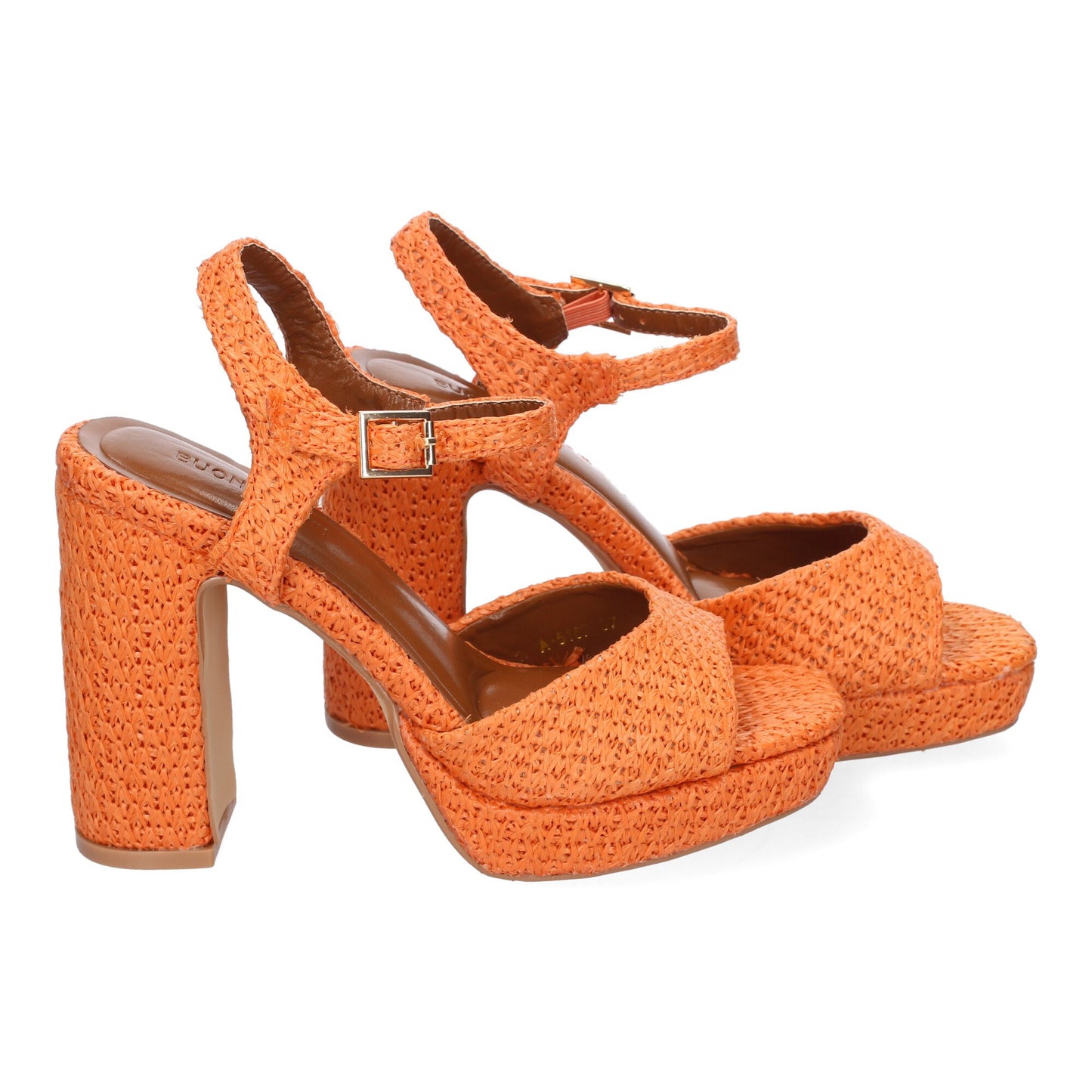 Cyrena Orange Glow – Sandalia Naranja de Tacón para Mujer con Pala Abierta y Cierre de Hebilla