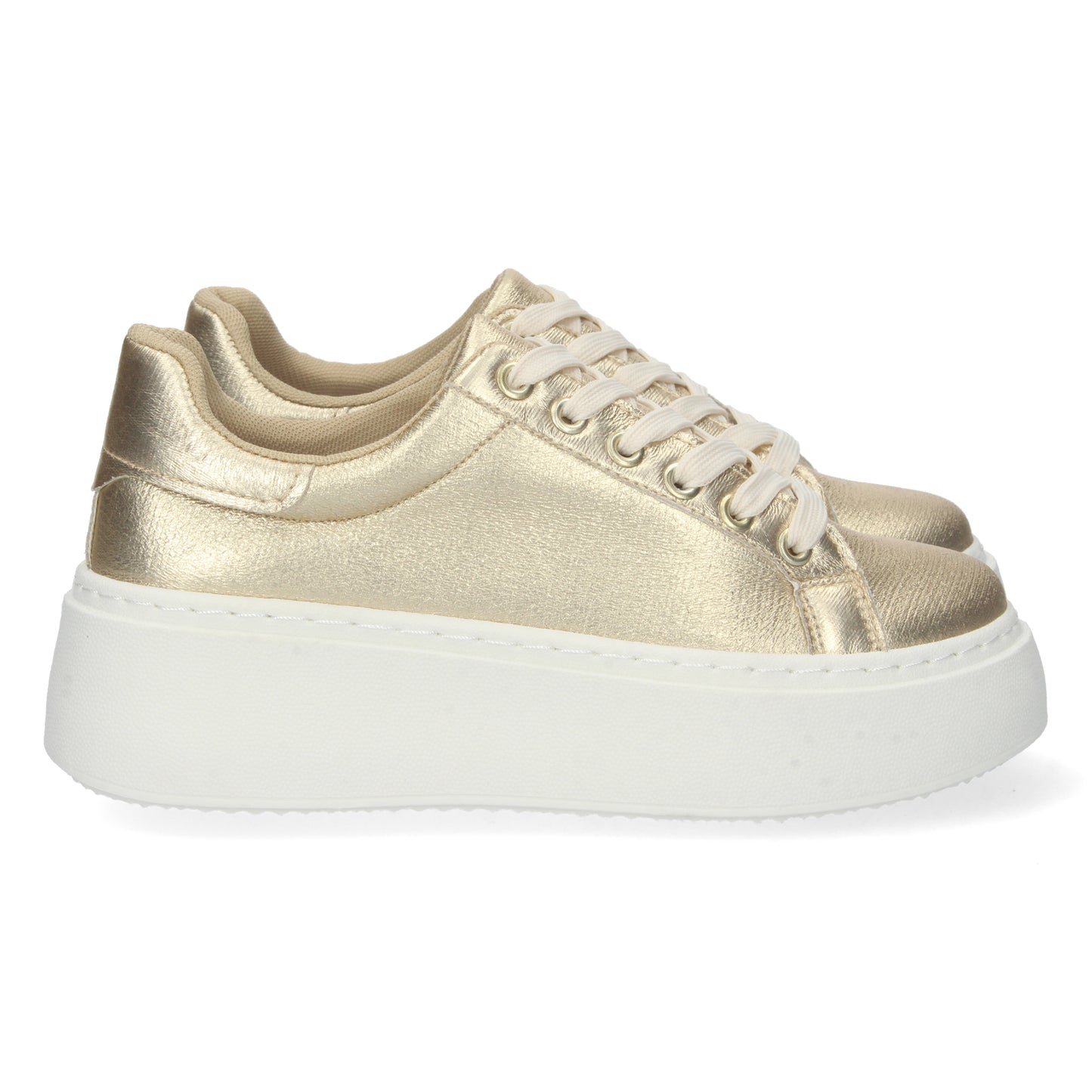 Cyrena Gold Shine – Zapatilla Oro de Plataforma para Mujer, Cómoda con Estampado Brillante y Cierre de Cordones | Primavera-Verano
