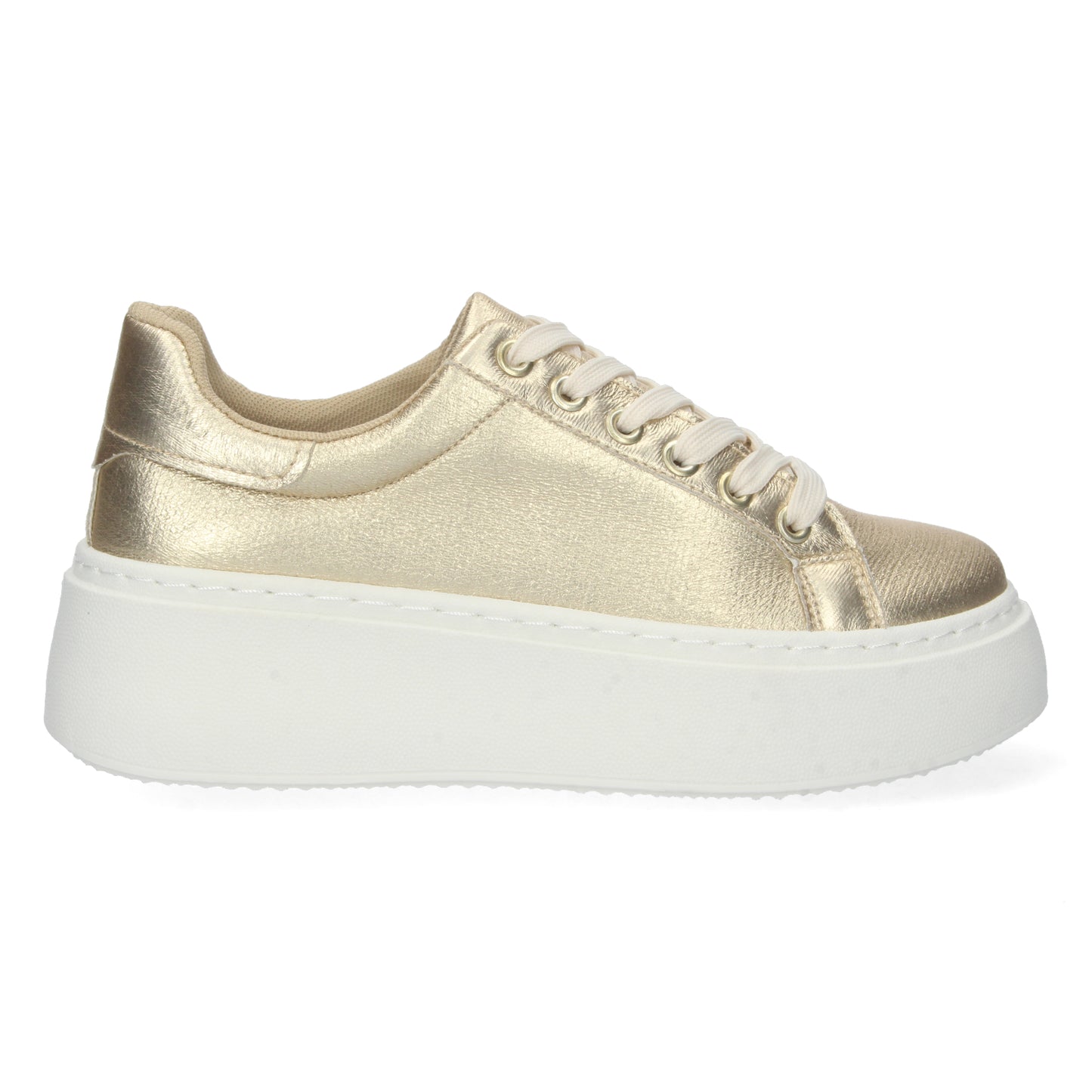 Cyrena Gold Shine – Zapatilla Oro de Plataforma para Mujer, Cómoda con Estampado Brillante y Cierre de Cordones | Primavera-Verano