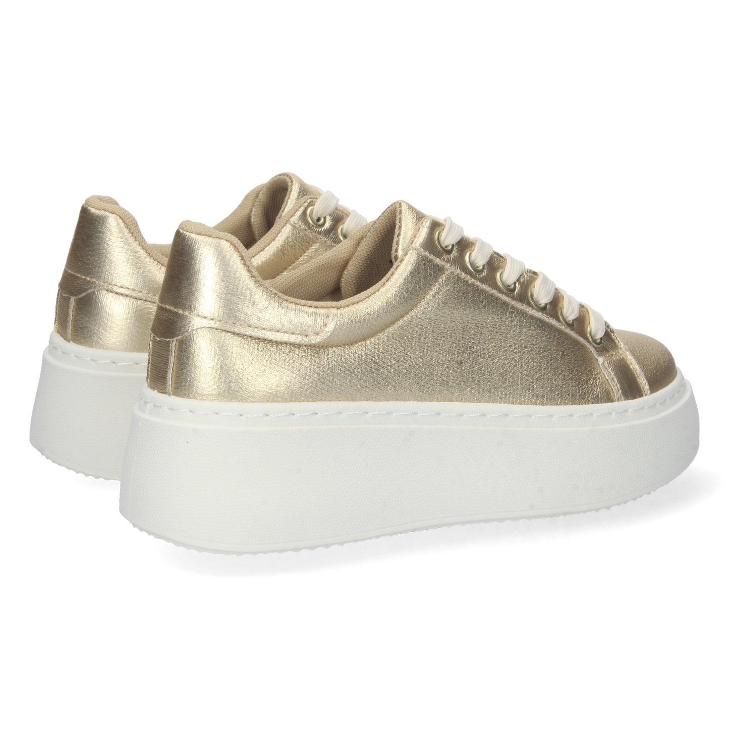 Cyrena Gold Shine – Zapatilla Oro de Plataforma para Mujer, Cómoda con Estampado Brillante y Cierre de Cordones | Primavera-Verano