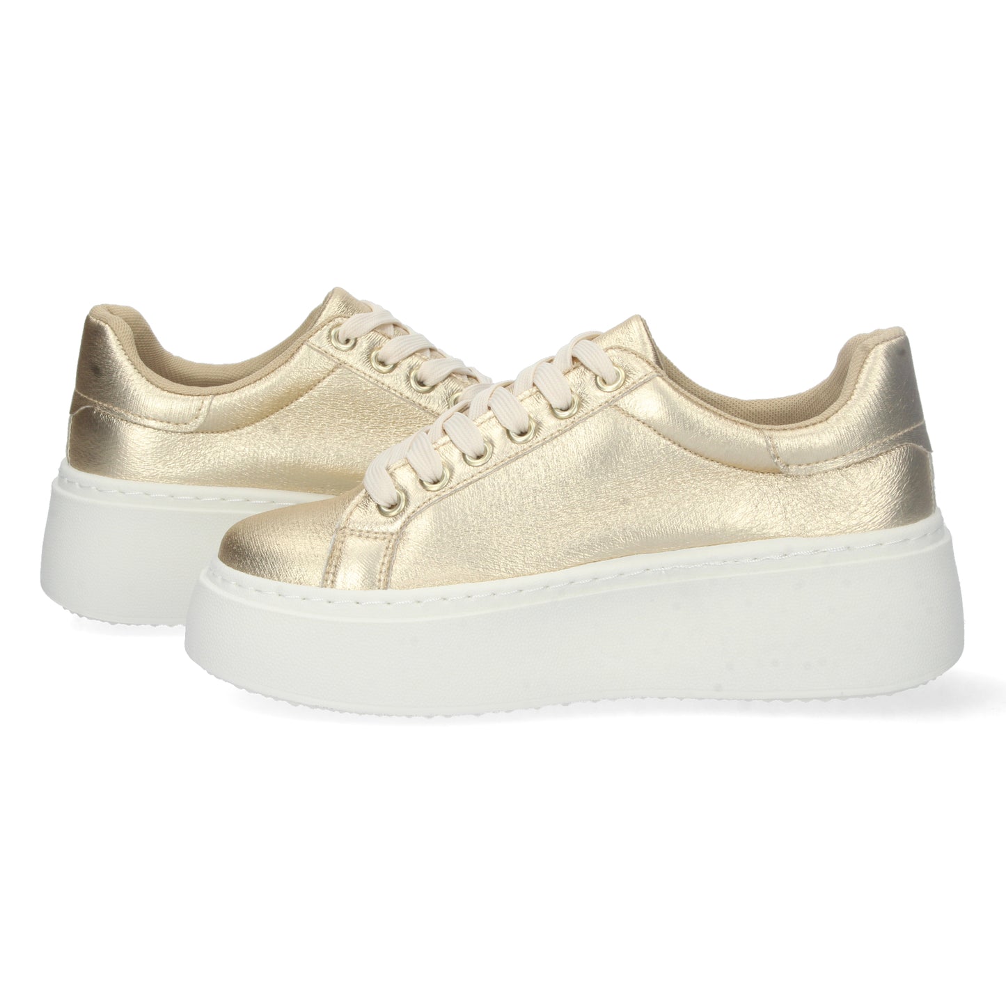 Cyrena Gold Shine – Zapatilla Oro de Plataforma para Mujer, Cómoda con Estampado Brillante y Cierre de Cordones | Primavera-Verano