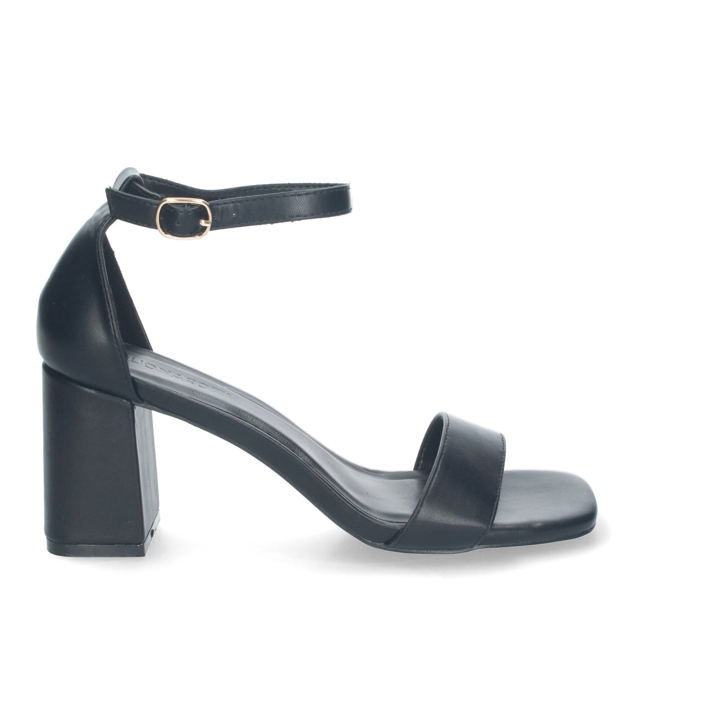 Cyrena Midnight Grace – Sandalia Negra de Tacón con Pala Fina y Ankle Strap de Hebilla