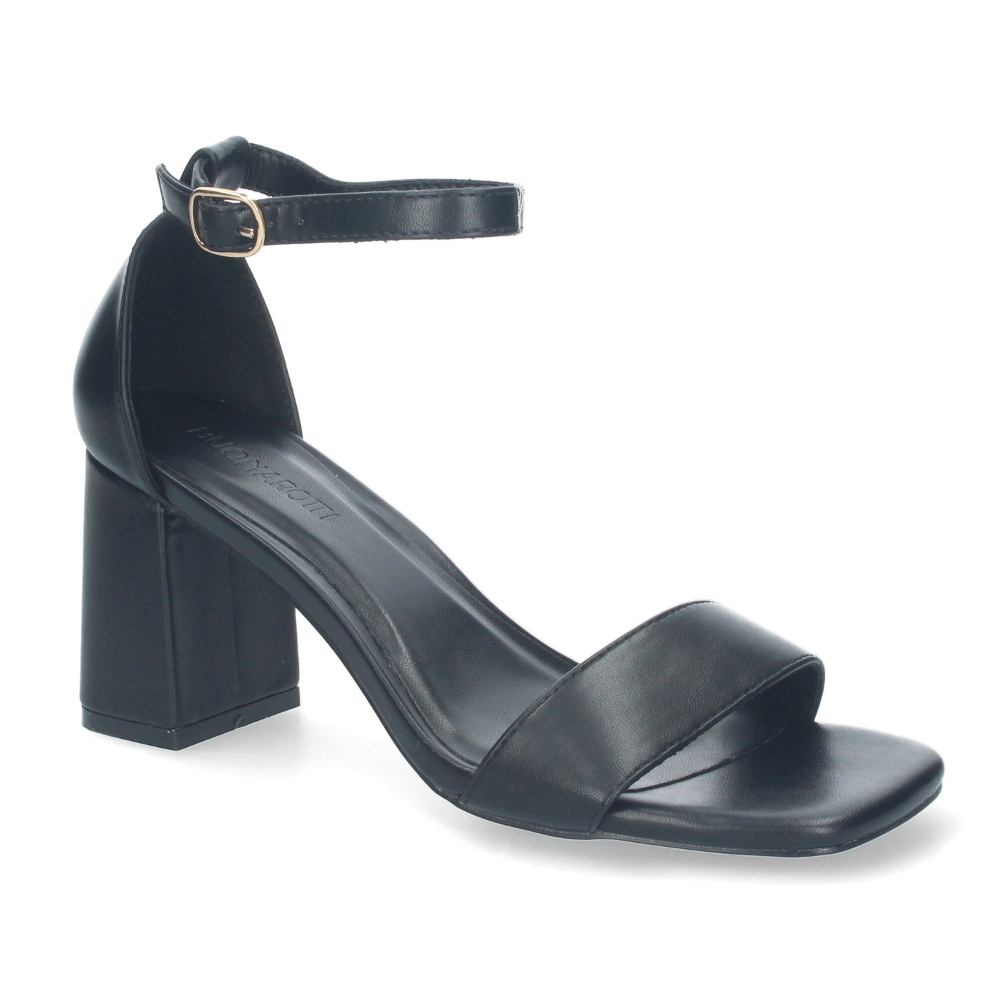 Cyrena Midnight Grace – Sandalia Negra de Tacón con Pala Fina y Ankle Strap de Hebilla