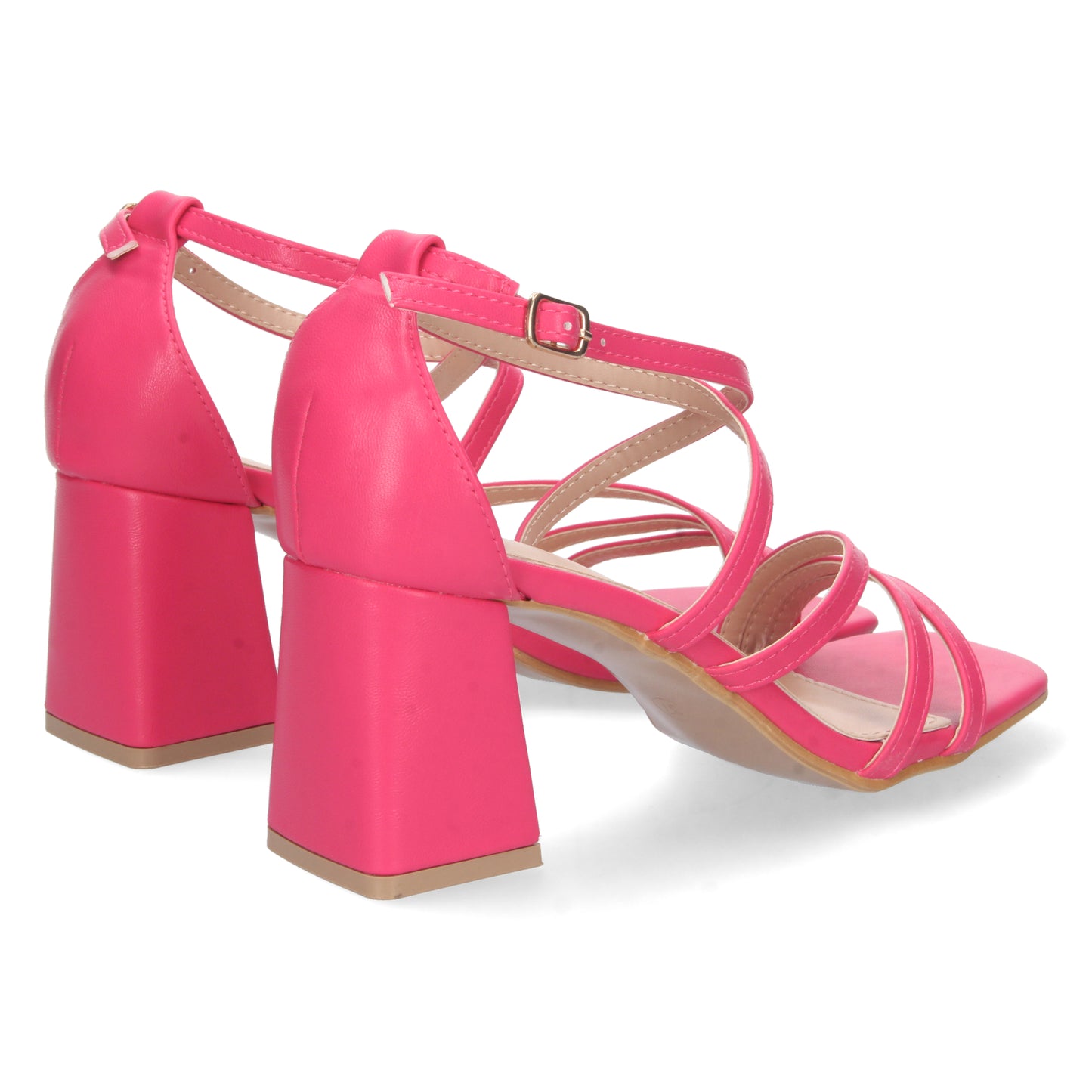 Cyrena Timeless – Sandalia fucsia de Tacón con Palas Finas Cruzadas y Cierre de Hebilla