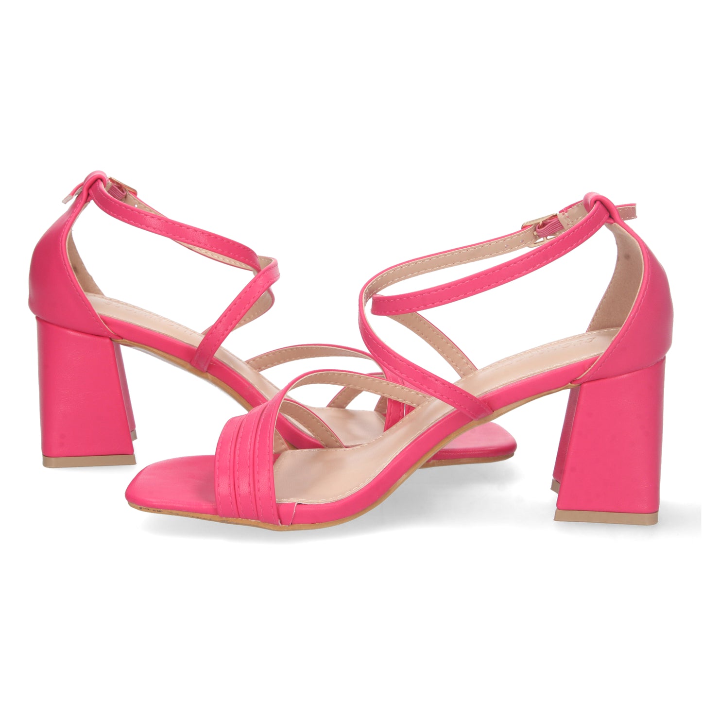 Cyrena Timeless – Sandalia fucsia de Tacón con Palas Finas Cruzadas y Cierre de Hebilla