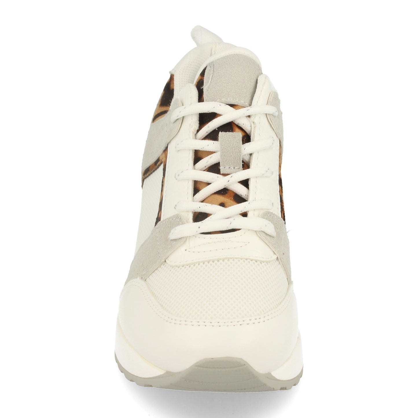 Cyrena White Leopard Wedge – Zapatillas Blancas de Mujer con Cuña, Estampado de Leopardo y Cierre de Cordones | Primavera-Verano