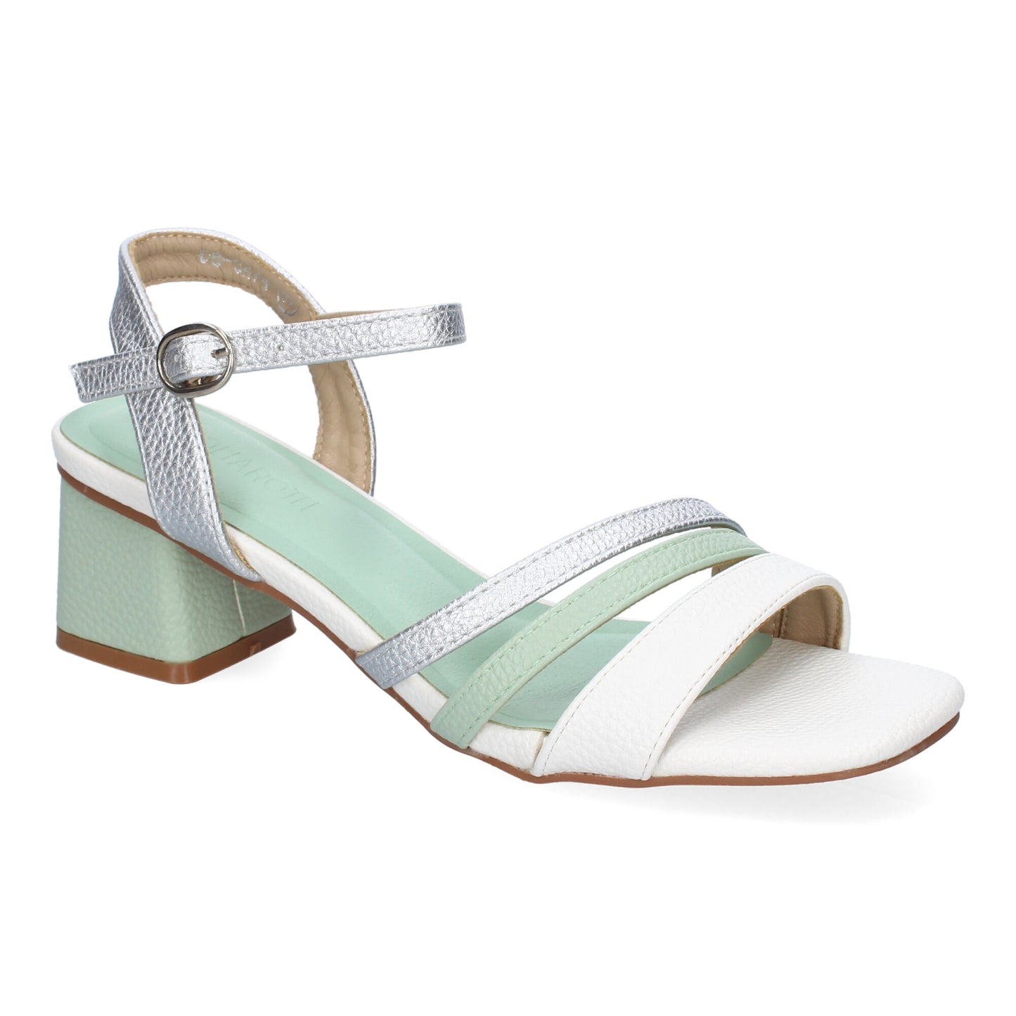Cyrena Green Elegance – Sandalia Verde de Tacón con Triple Tira en la Pala y Cierre de Hebilla