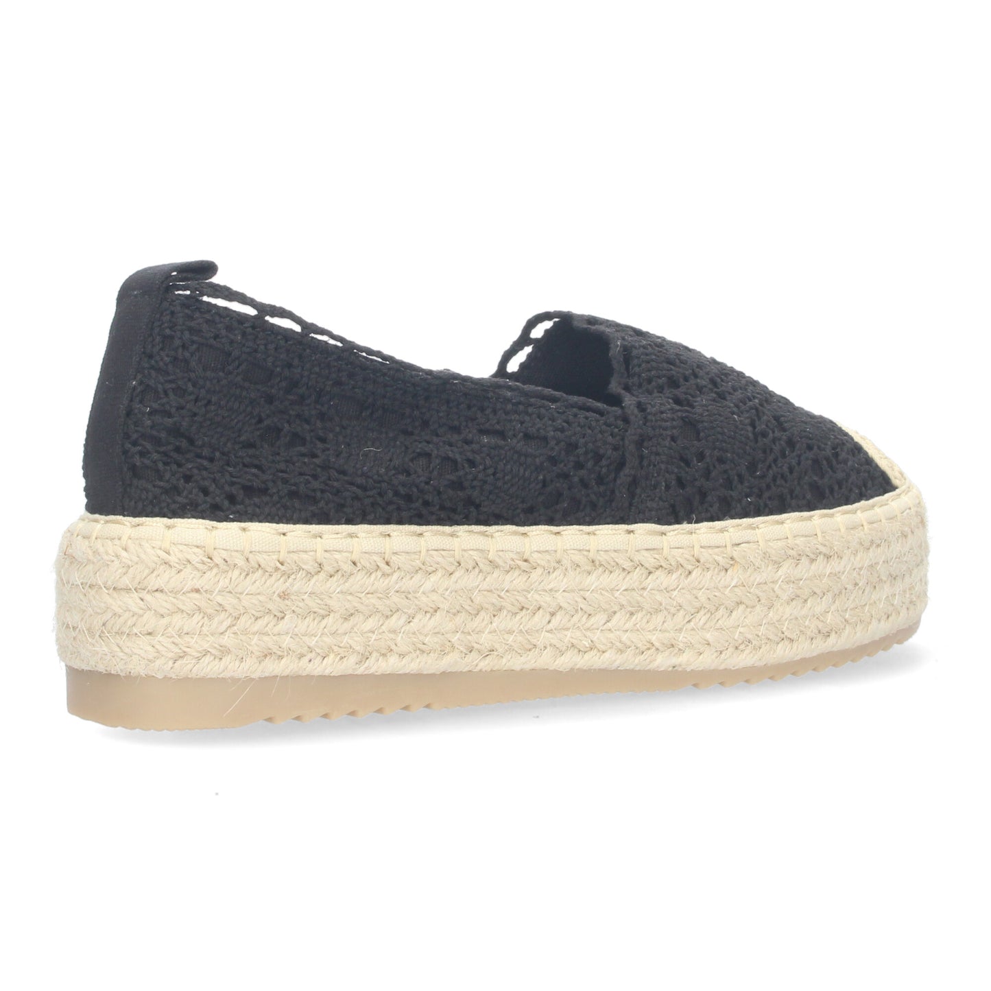 Cyrena Black Lace – Alpargatas Negras de Encaje con Suela de Yute y Puntera Reforzada