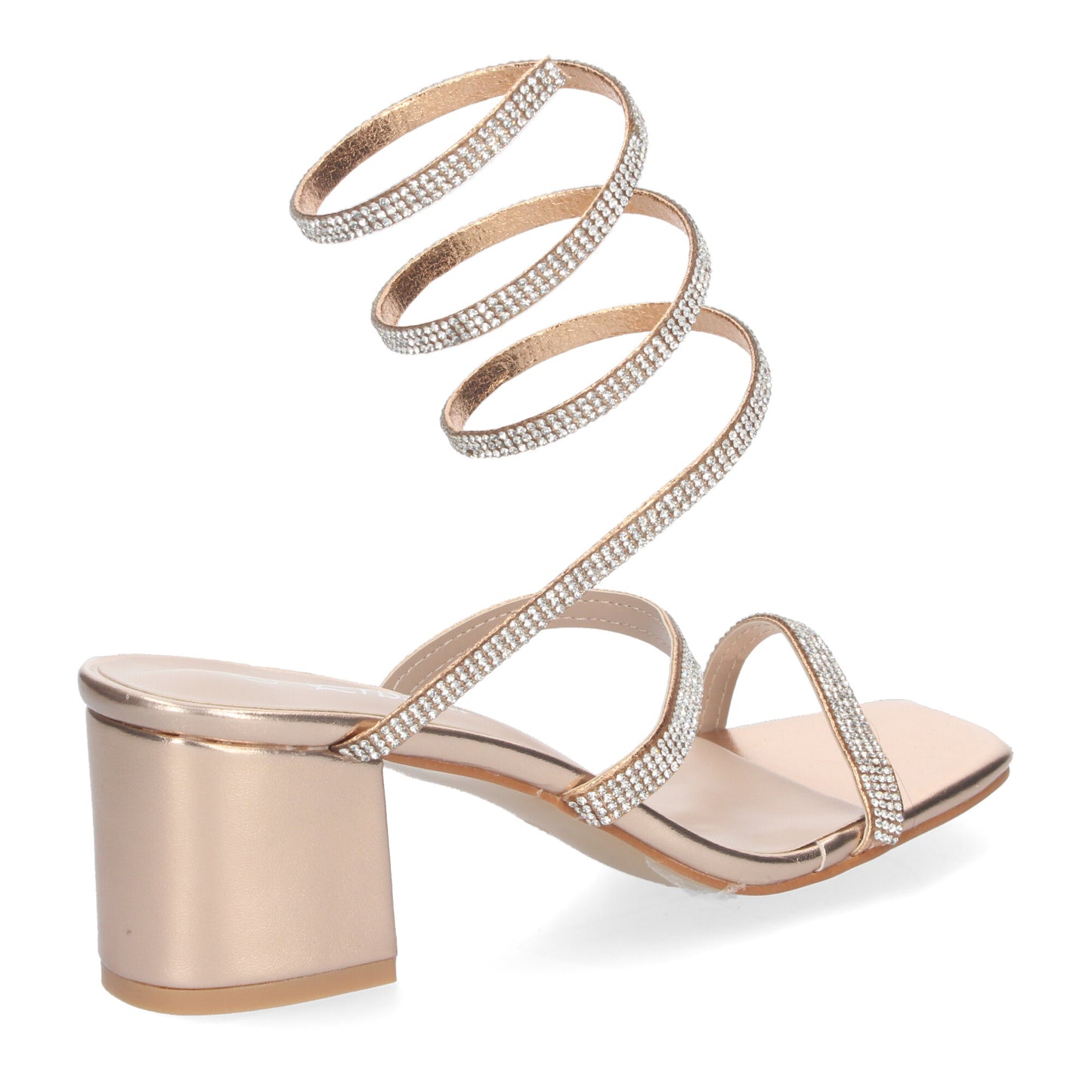 Cyrena Champagne Glow – Sandalia Champán Brillante de Tacón Ancho con Adornos Elegantes y Correas al Tobillo