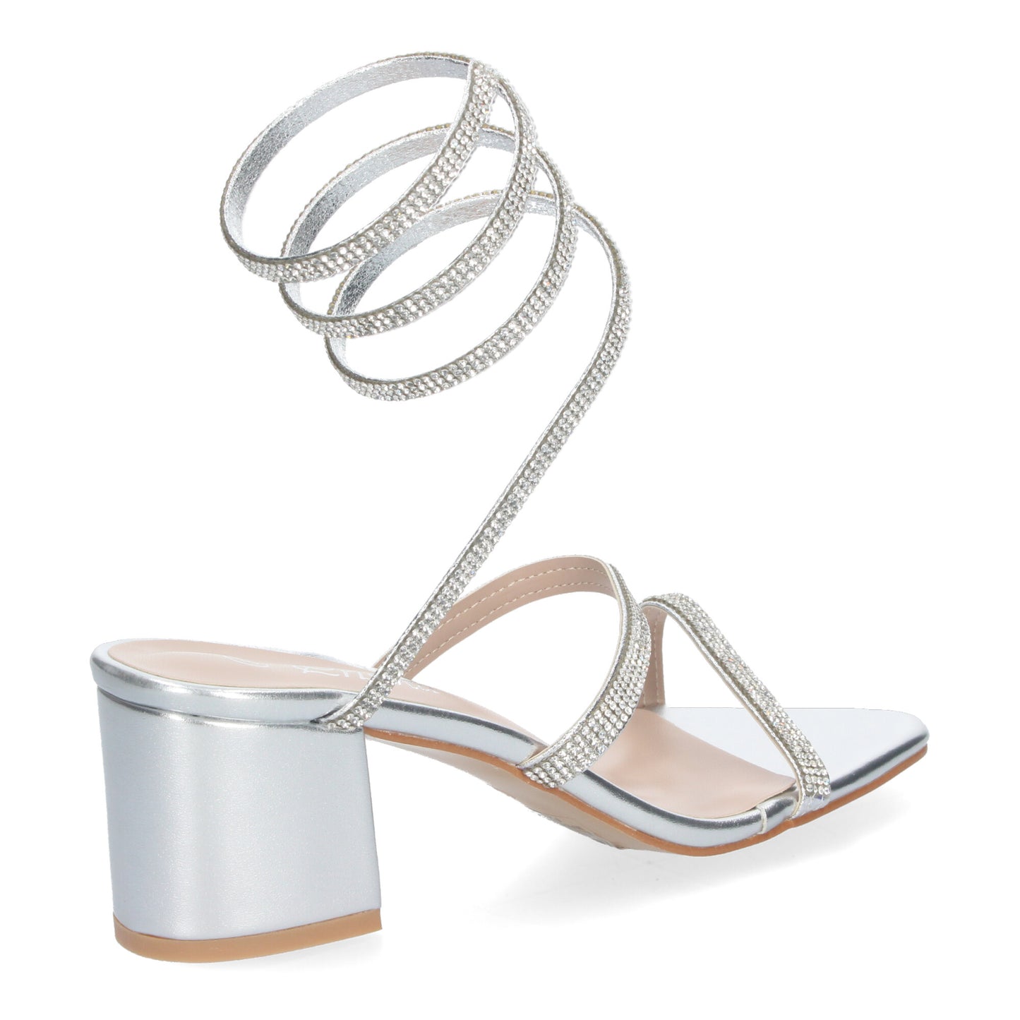 Cyrena Silver Shine – Sandalias Plateadas para Mujer con Tacón Ancho y Brillos