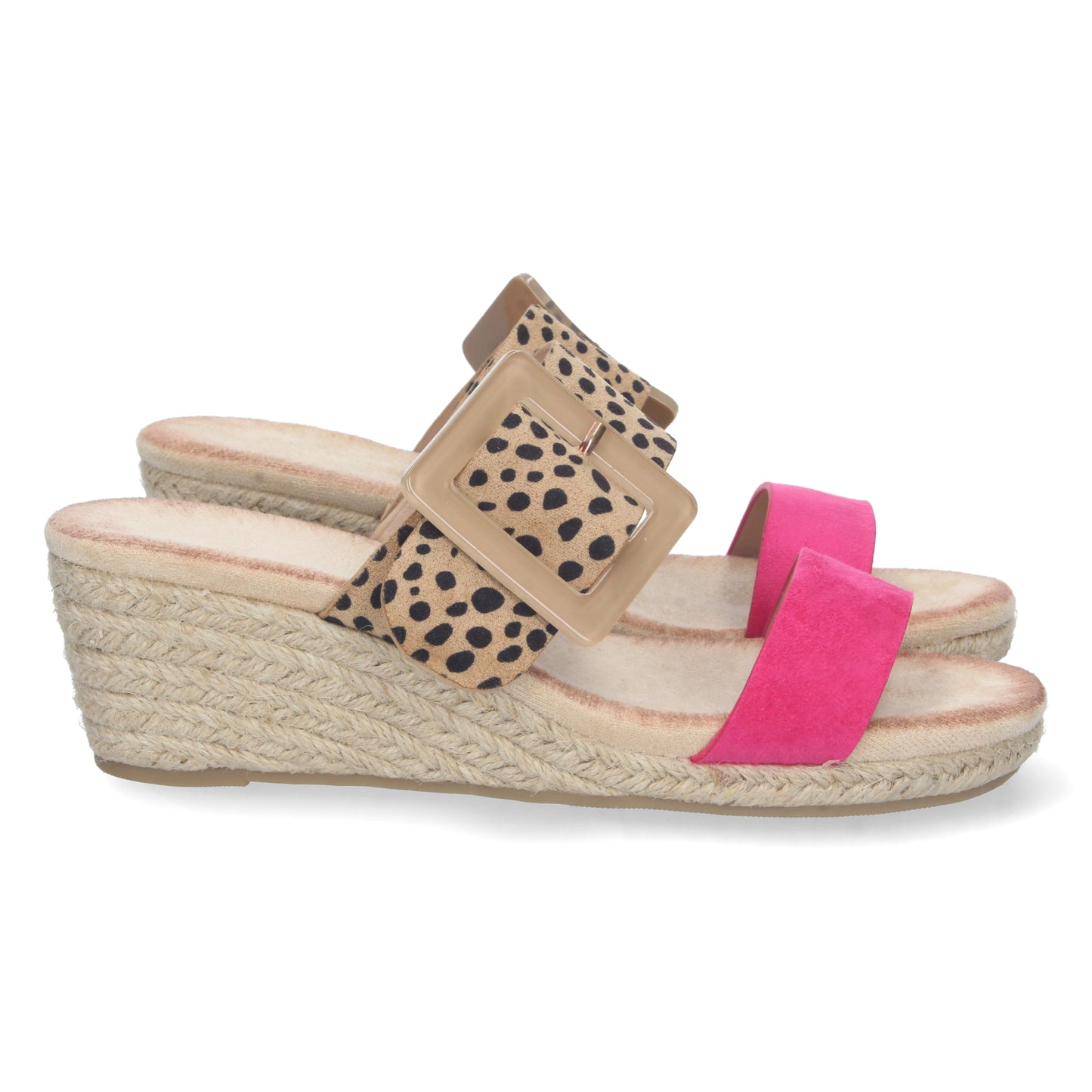 CyrenaStyle Fucsia Leopardo – Sandalia de Cuña para Mujer con Estampado Animal Print y Talón Abierto | Primavera-Verano, Cómoda y Atemporal