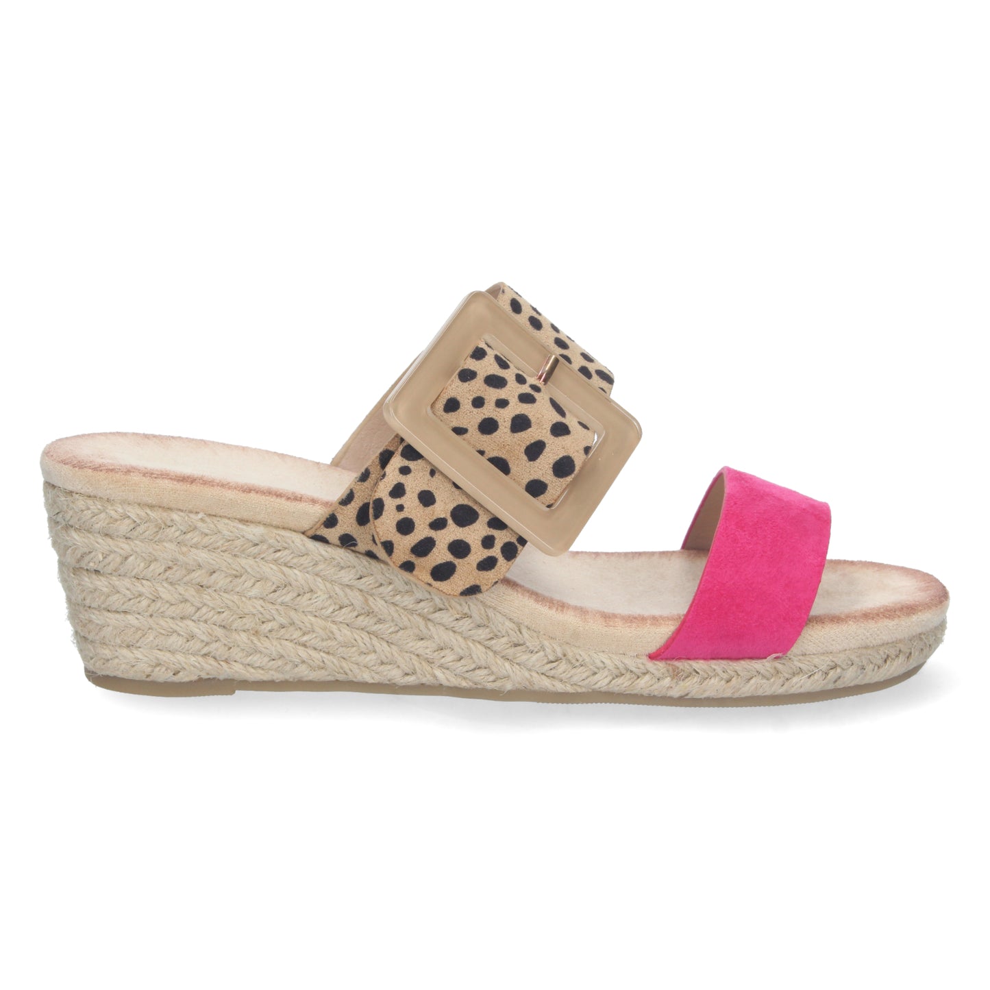 CyrenaStyle Fucsia Leopardo – Sandalia de Cuña para Mujer con Estampado Animal Print y Talón Abierto | Primavera-Verano, Cómoda y Atemporal